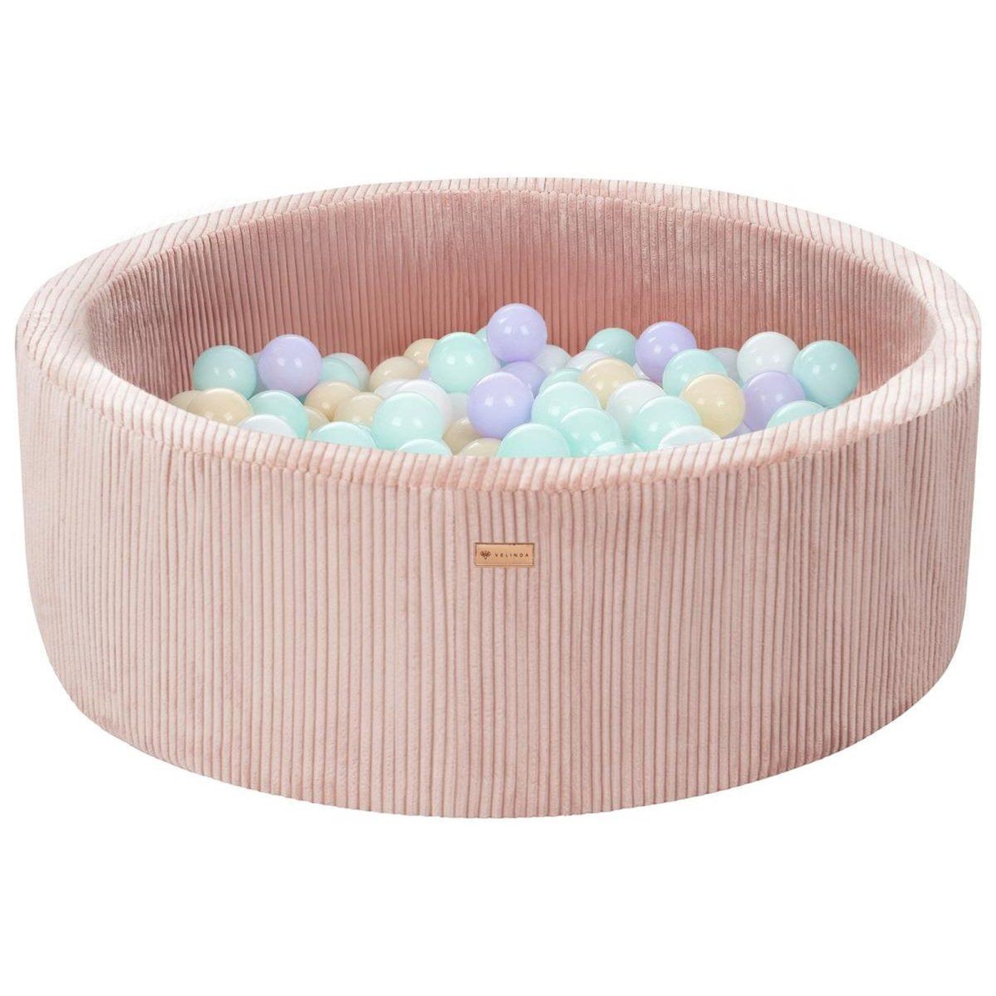 VELINDA Piscine à balles en velours côtelé avec 200 balles, diamètre env. 90 cm — rose clair