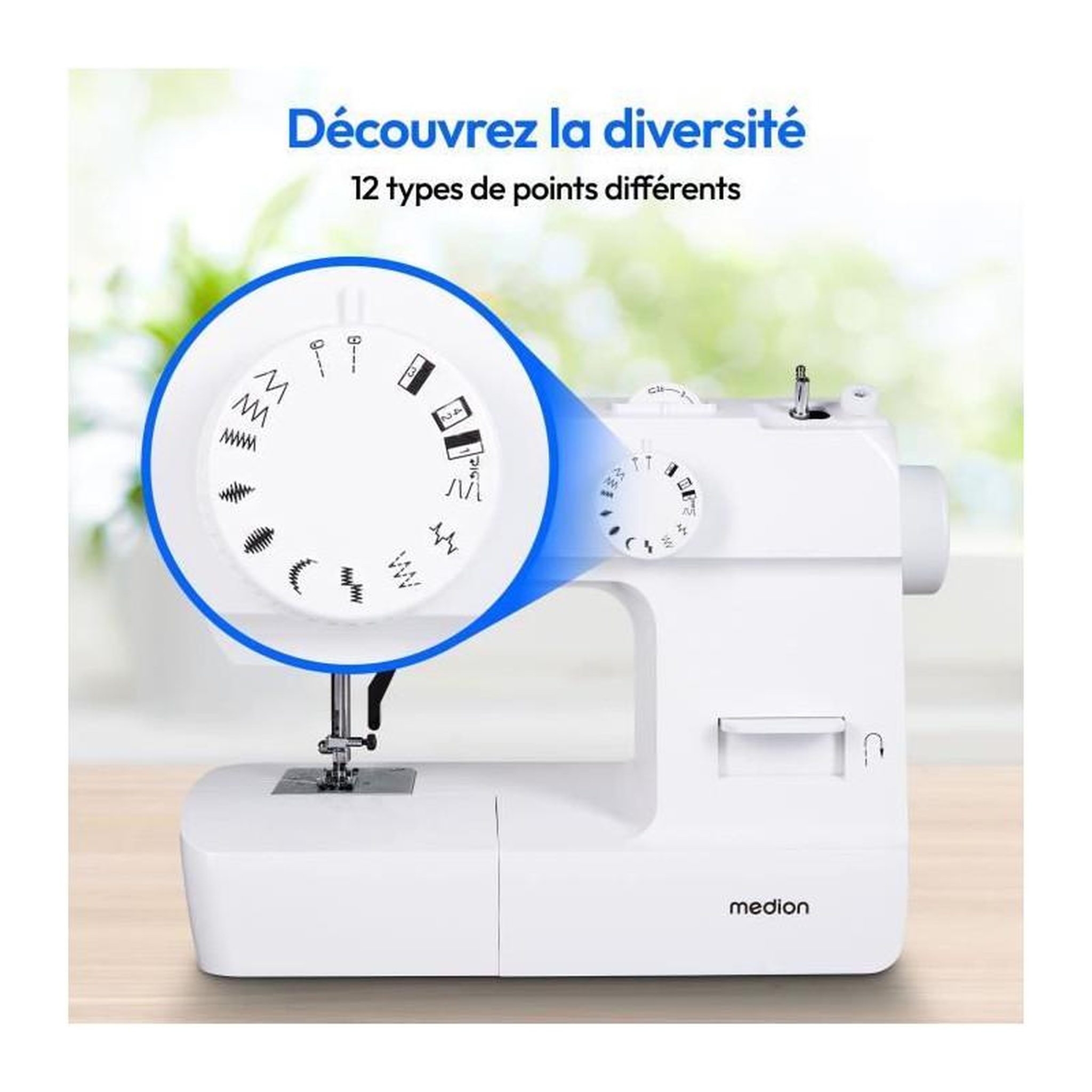 Voir la diapositive 4 : Medion Machine a Coudre - MEDION - SM 70 - 71W - 12 Points - 700 tr/min - LED - Blanc