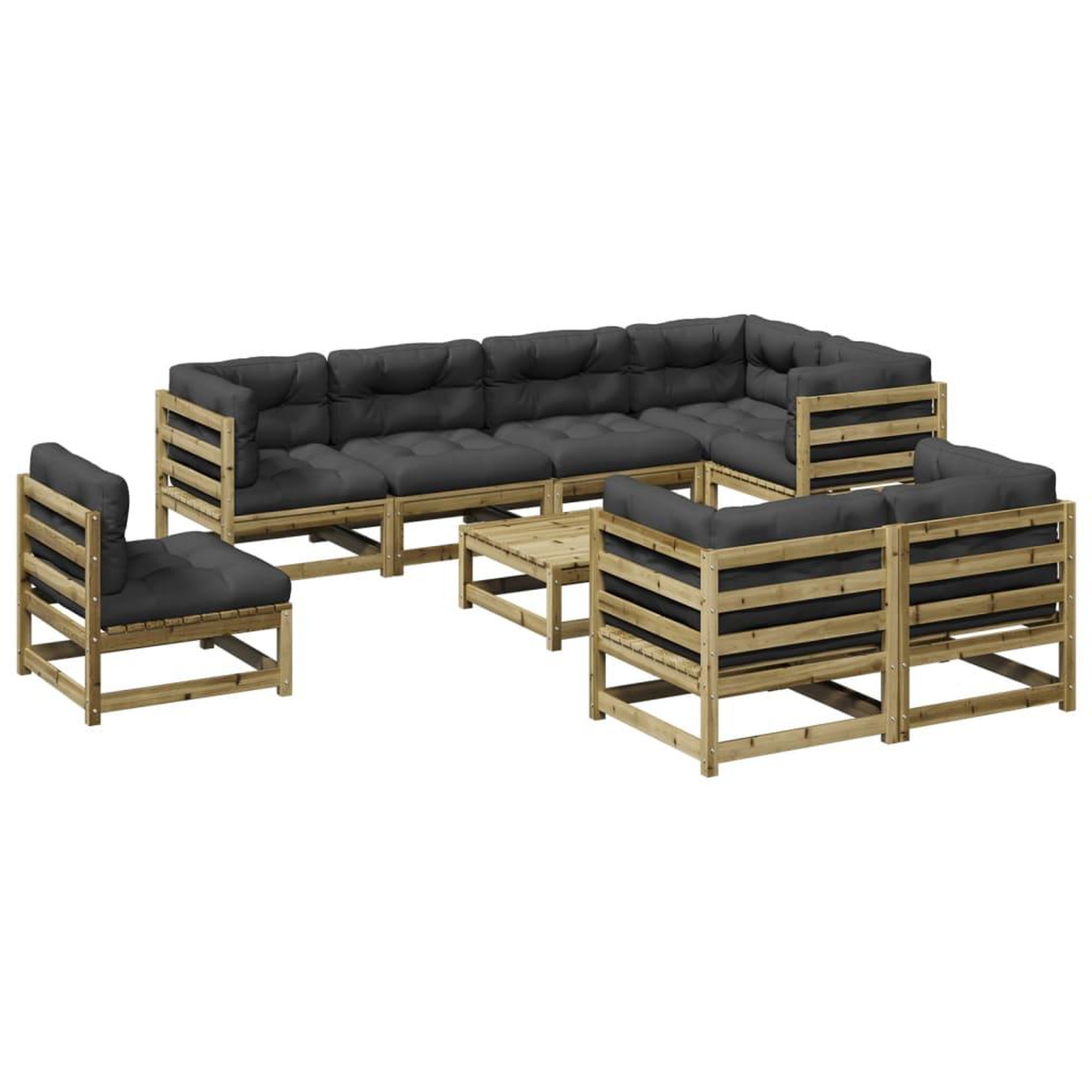 Voir la diapositive 2 : VIDAXL Salon de jardin 9 pcs avec coussins bois de pin impregne