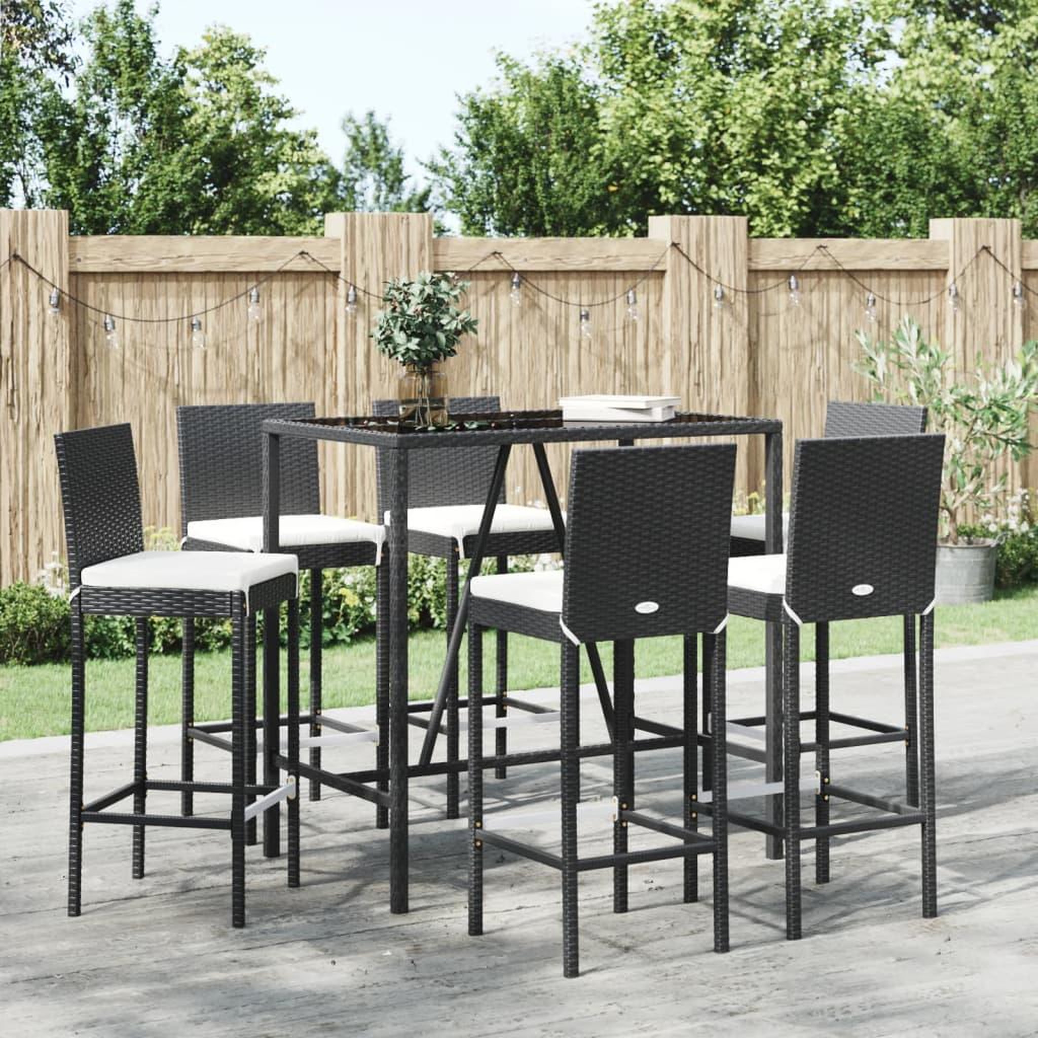 Voir la diapositive 1 : VIDAXL Ensemble de bar de jardin 7 pcs avec coussins noir poly rotin