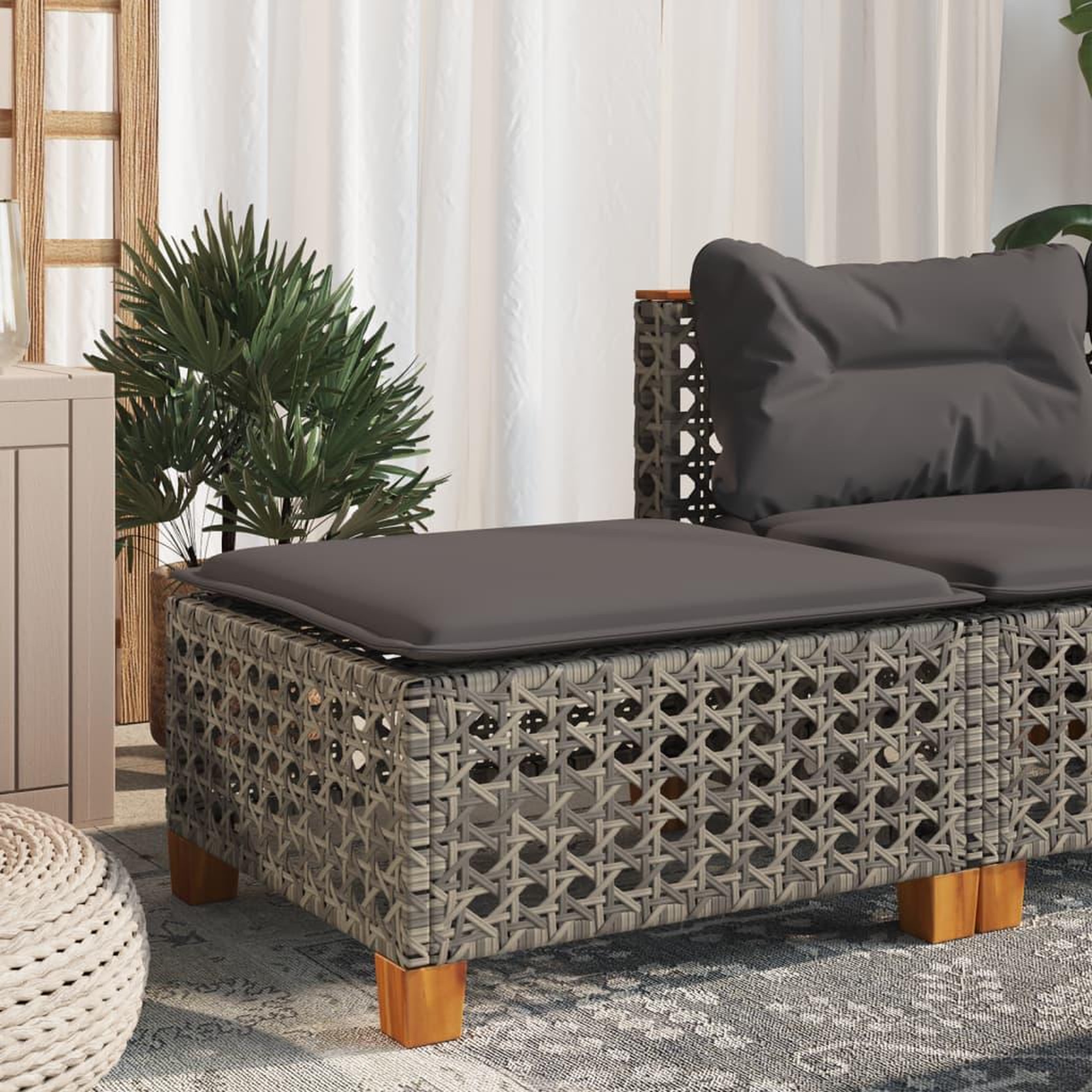 VIDAXL Tabouret de jardin et coussin gris 63,5x56x32 cm resine tressee