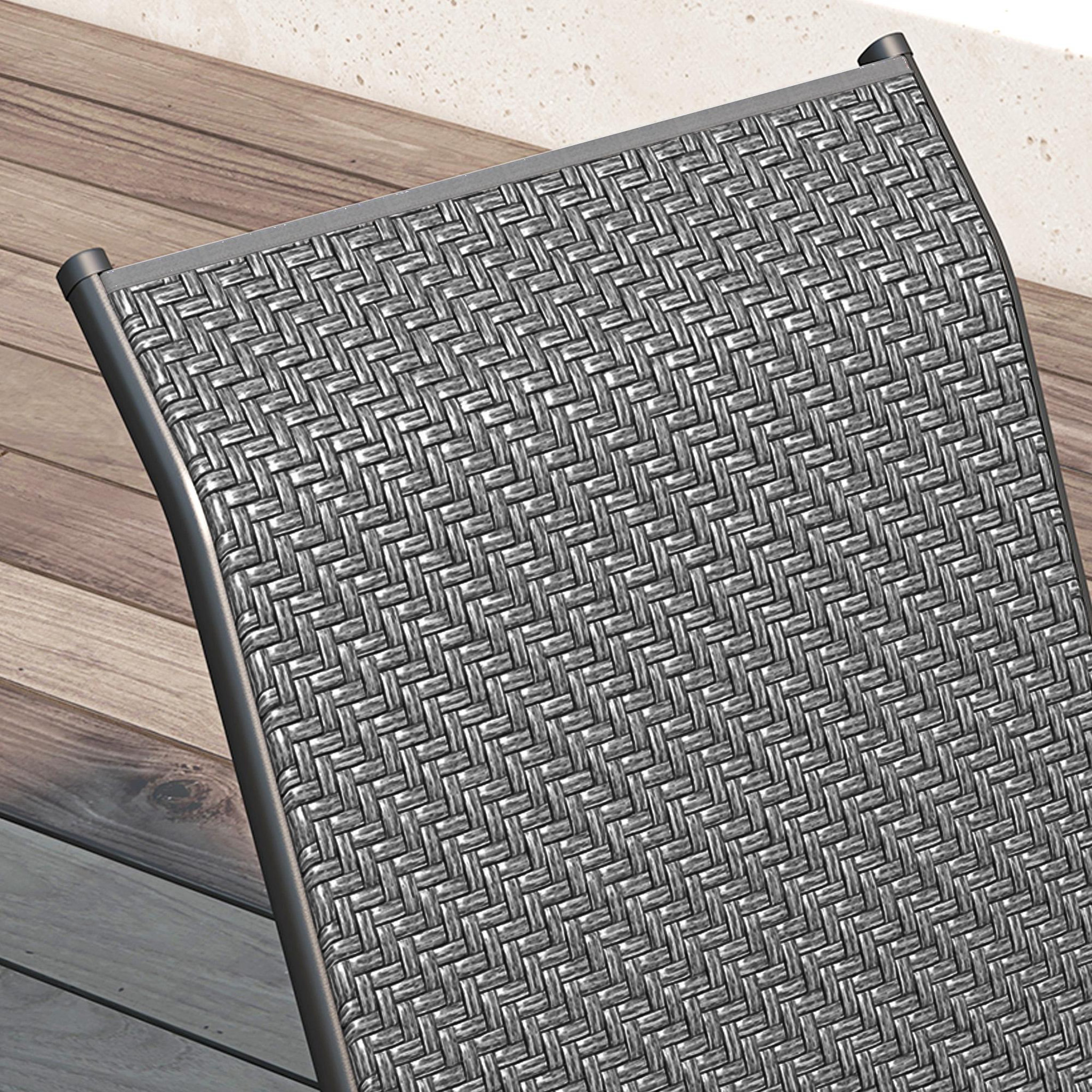 Voir la diapositive 5 : OUTSUNNY Lot de 4 chaises de jardin empilables - accoudoirs - design - acier époxy noir résine tressée grise