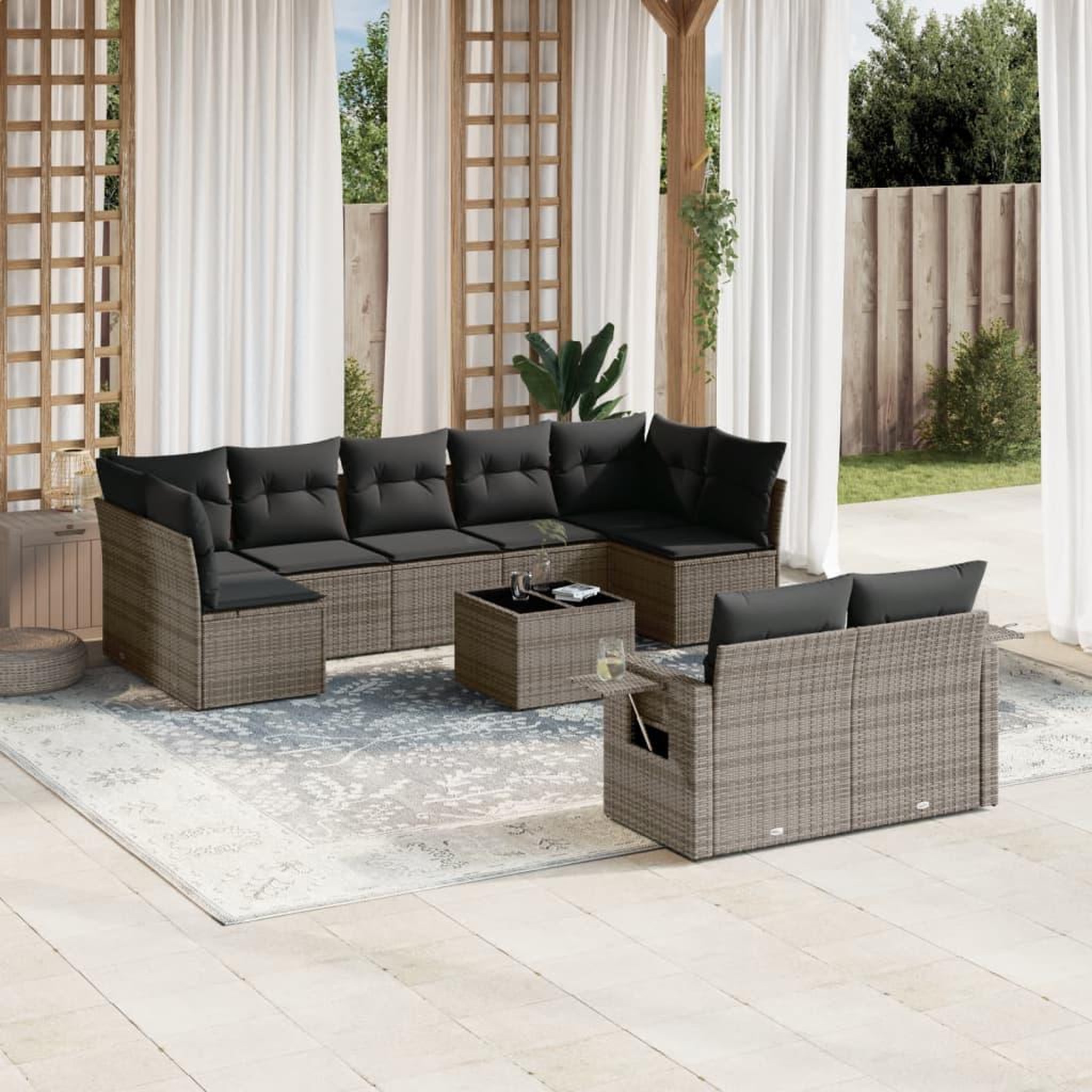 Voir la diapositive 1 : VIDAXL Salon de jardin avec coussins 10 pcs gris resine tressee