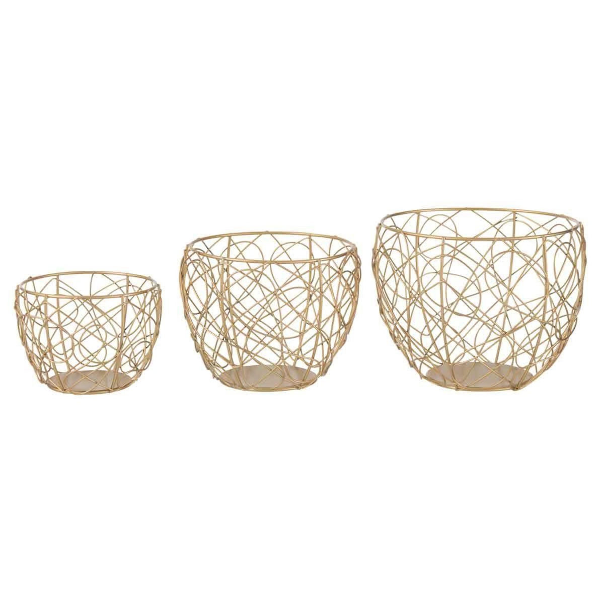Paris Prix Lot de 3 Paniers Design  Metalo  22cm Or