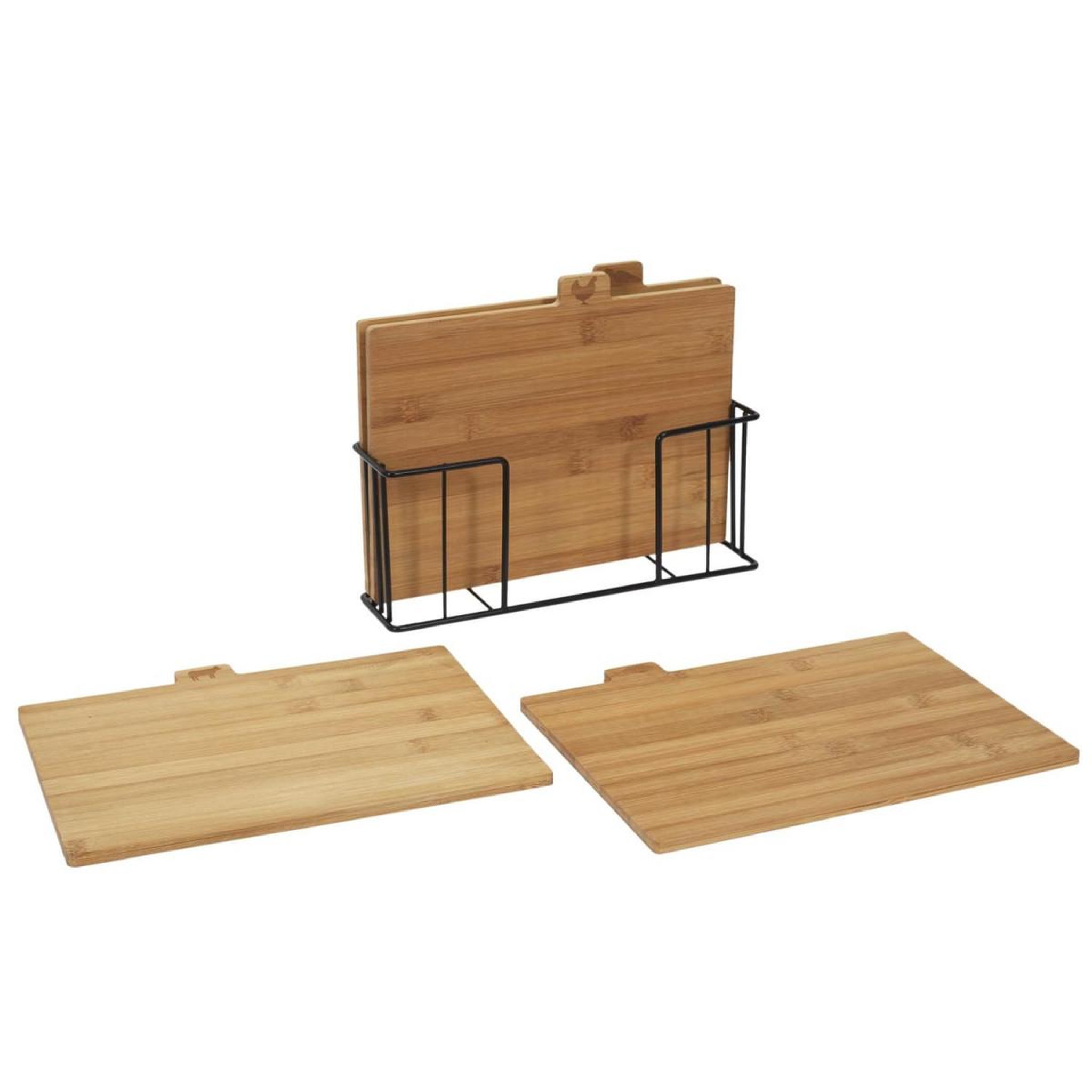Voir la diapositive 6 : COOK CONCEPT Lot de 4 planches à découper  socle  29cm naturel