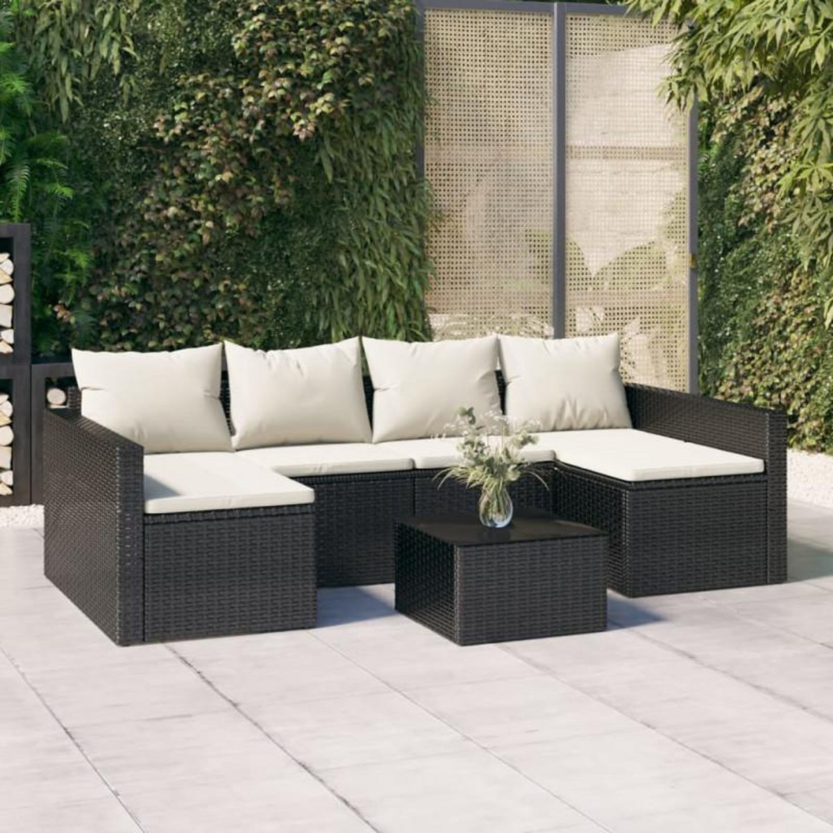 VIDAXL Salon de jardin 2 pcs avec coussins Noir Résine tressée
