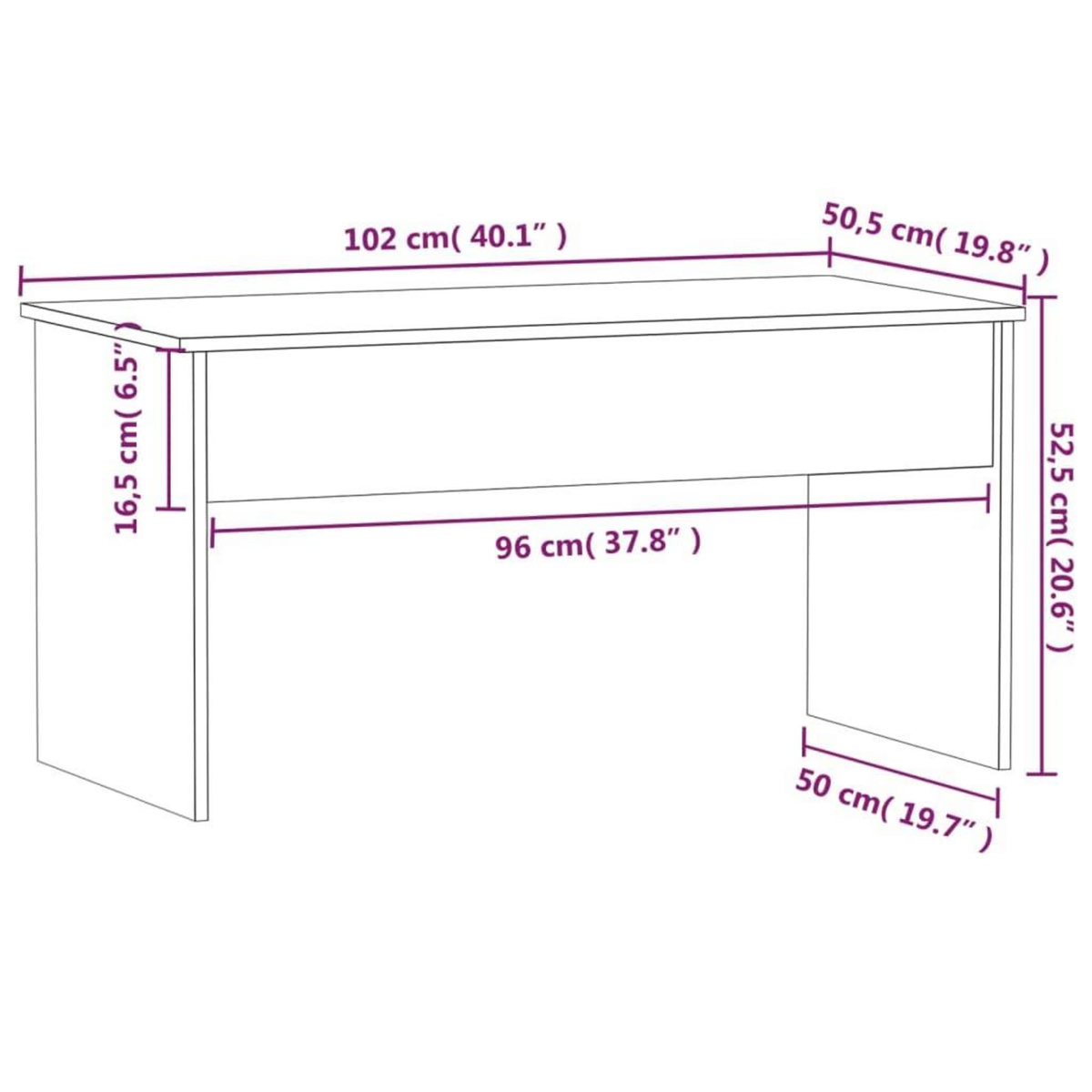 VIDAXL Table basse Blanc 102x50,5x52,5 cm Bois d'ingenierie