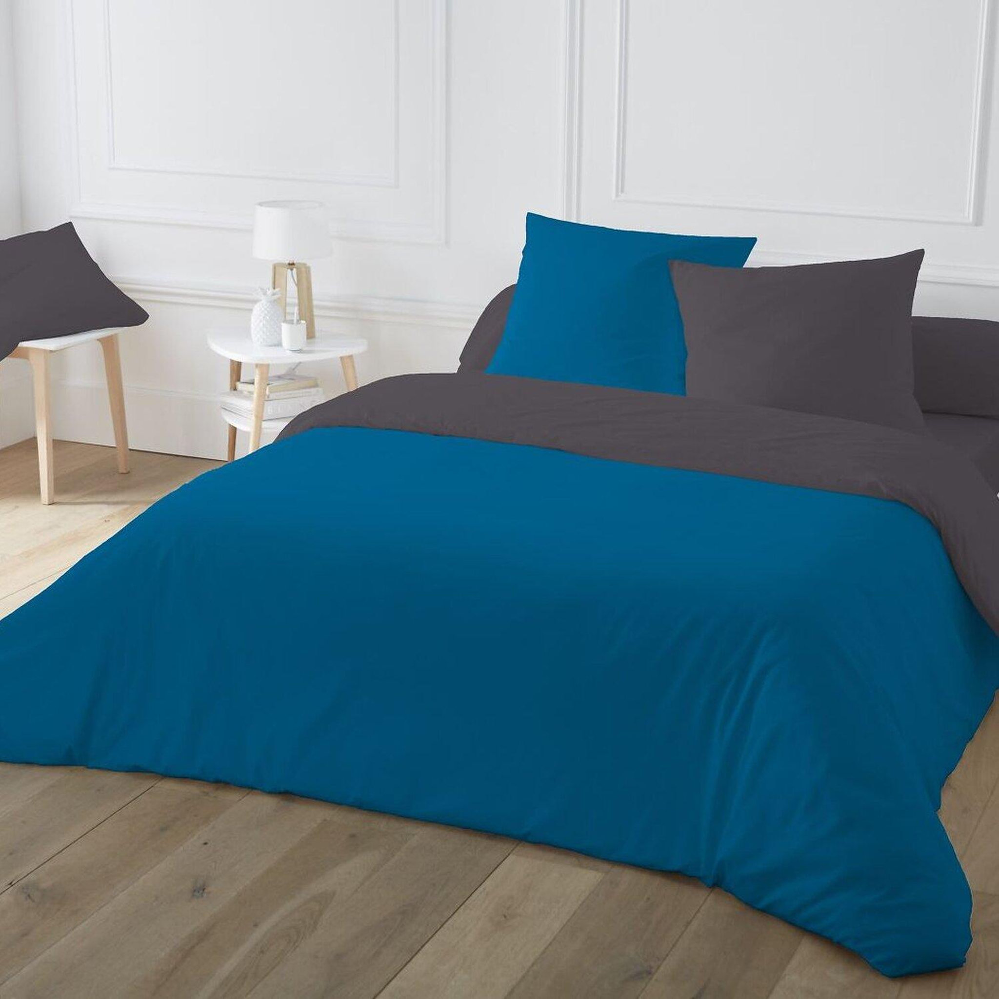 Home collection Parure de couette 3pcs 240x260 100%coton 57fils bicolore mozaic blue fusain