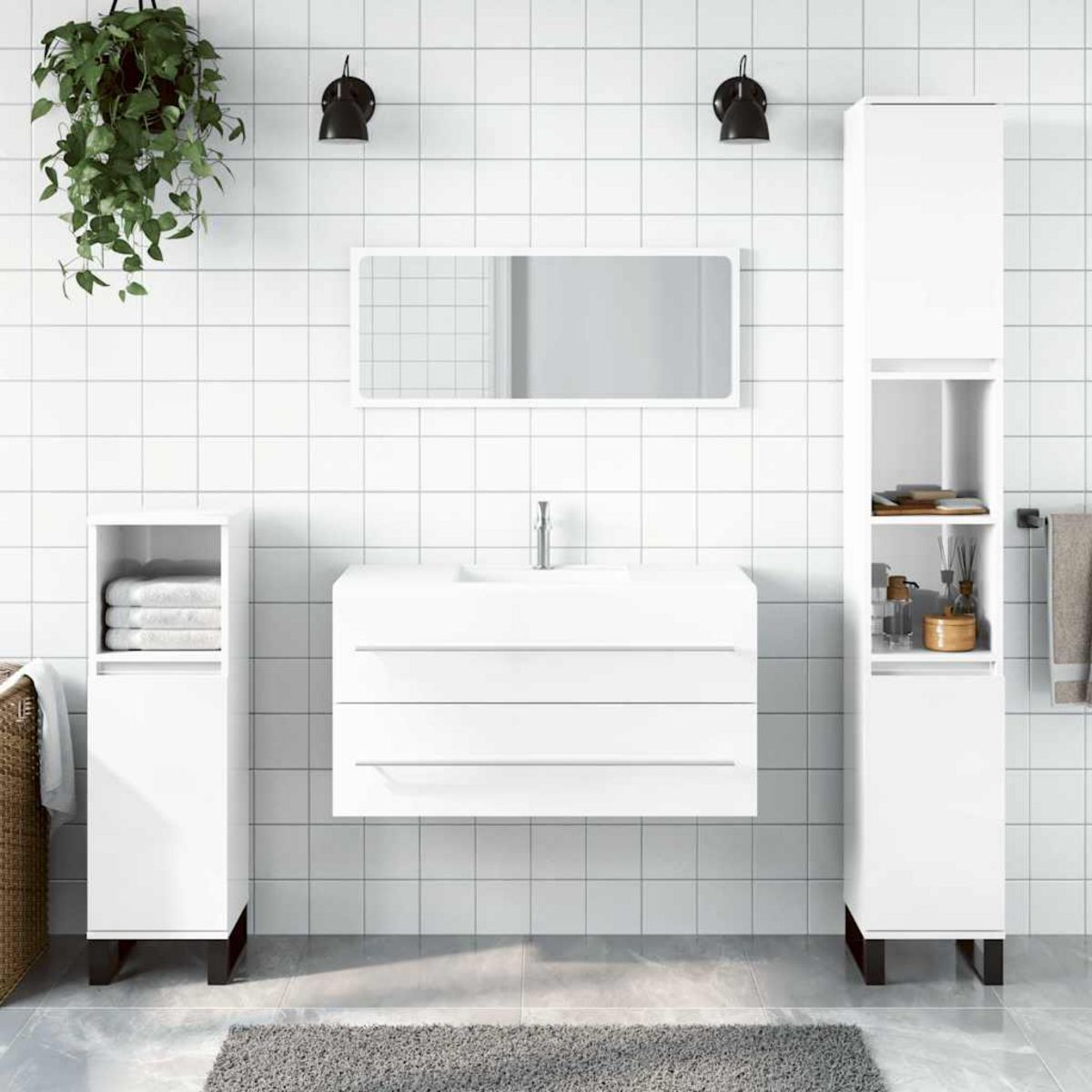 VIDAXL Armoire de bain avec miroir blanc brillant bois d'ingenierie
