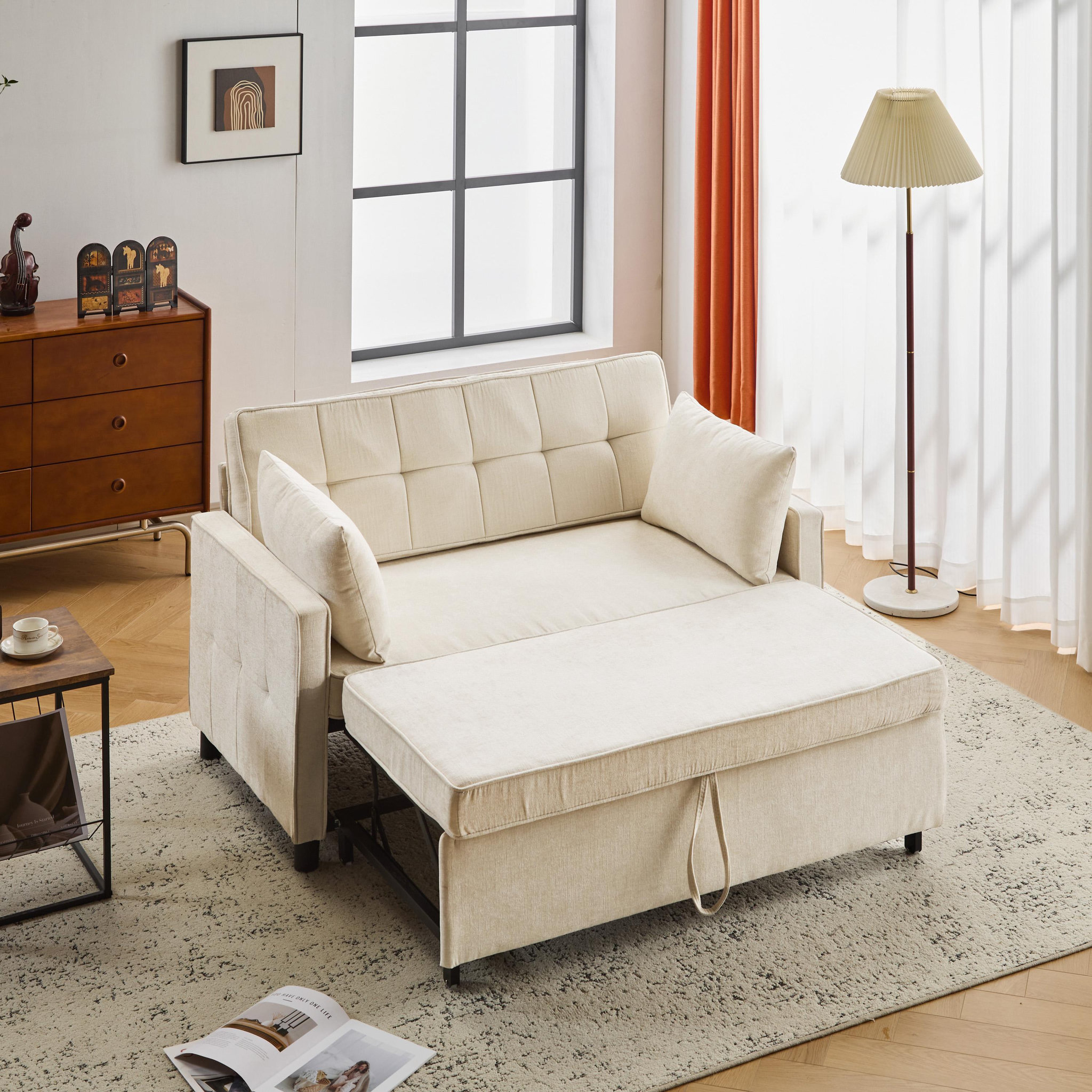 Voir la diapositive 2 : MERAX Canapé droit convertible 2 places tissu