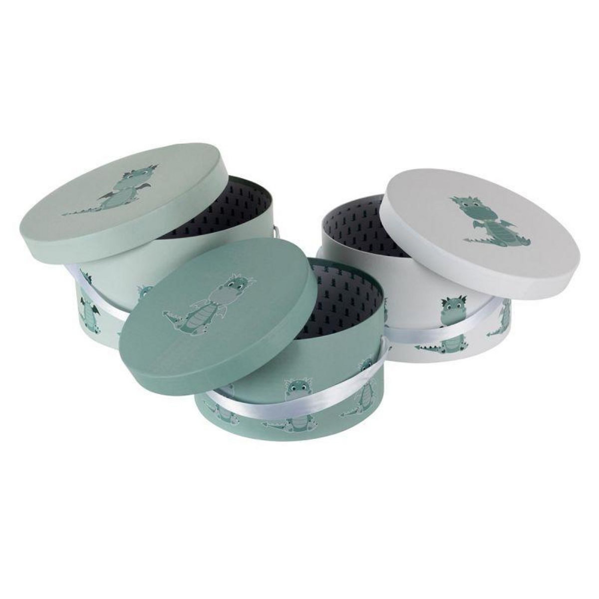 Paris Prix Lot de 3 Boîtes Déco  Dragon  32cm Vert & Blanc