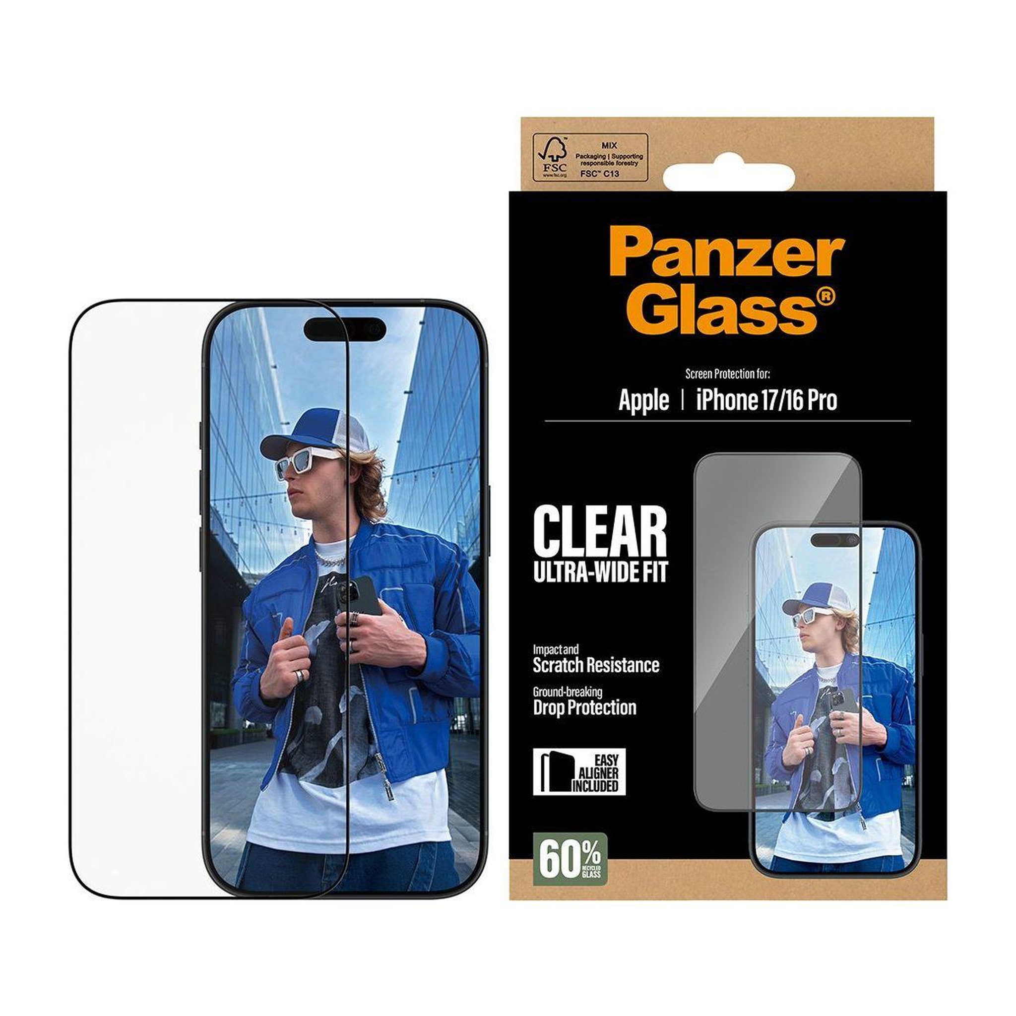 Voir la diapositive 2 : PANZERGLASS Protège écran iphone 17 / 16 pro verre trempé
