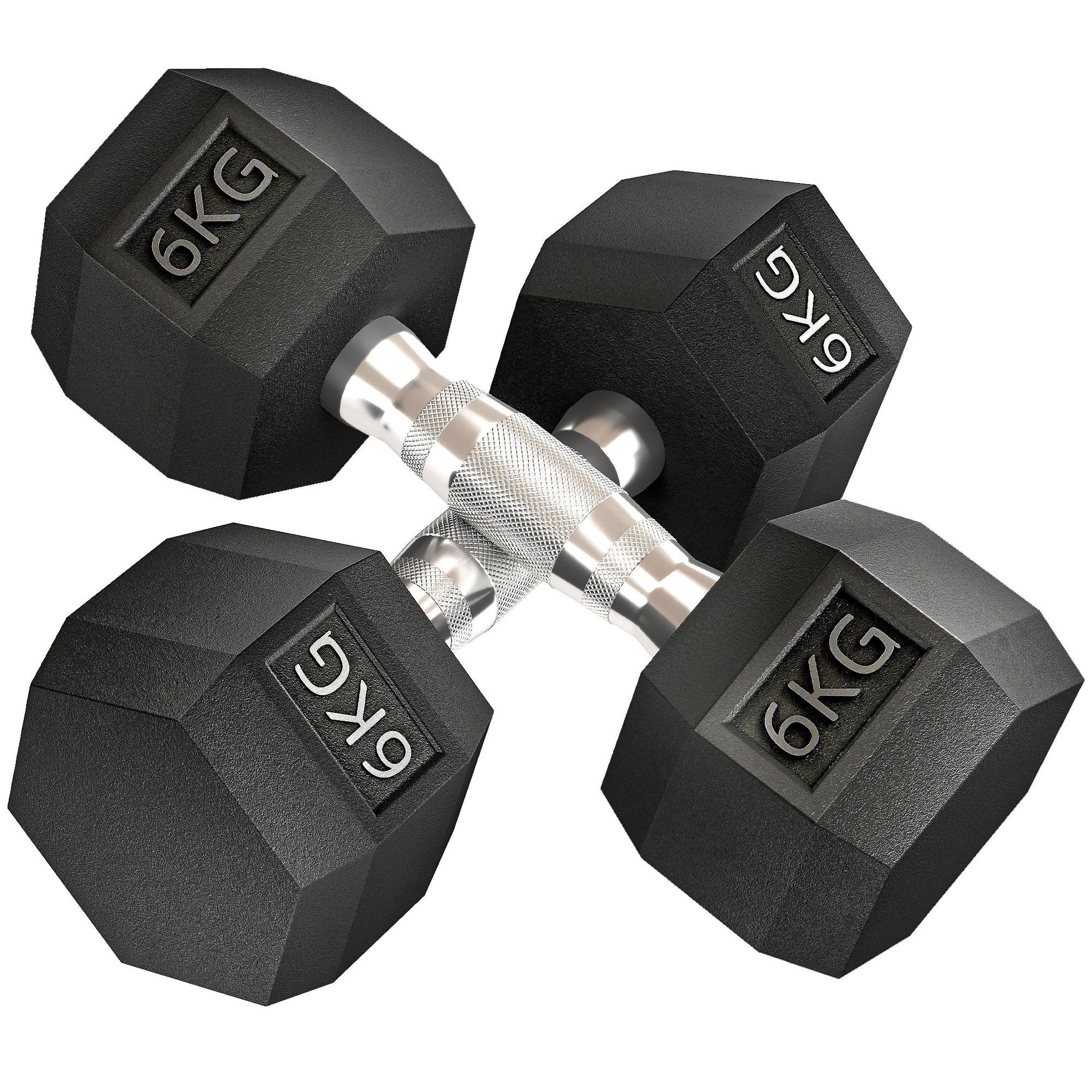 HOMCOM Lot de 2 haltères courtes hexagonales - ensemble d'haltères courtes - total 12 kg - métal caoutchouc noir