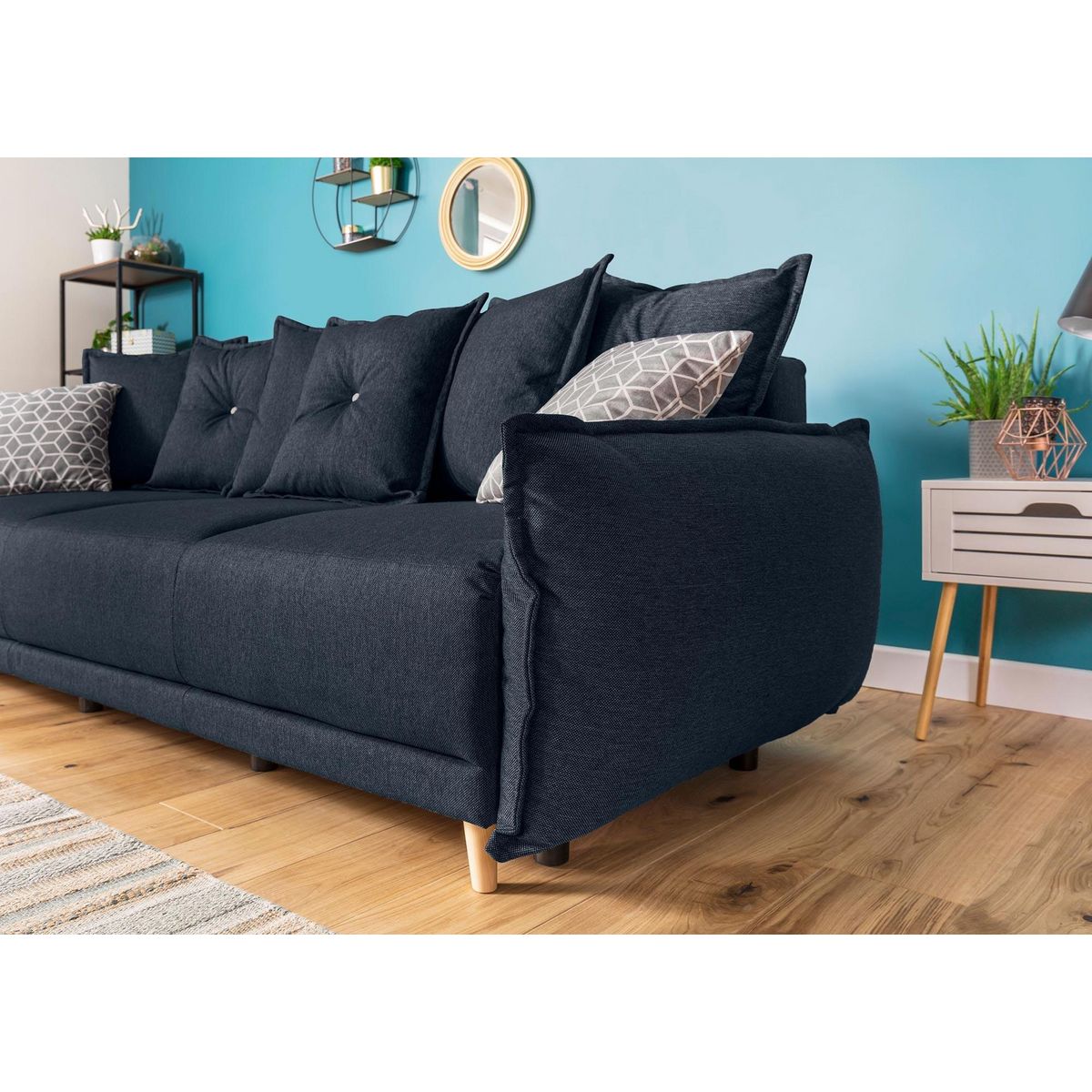 BEST MOBILIER Lena - canapé 3 places convertible - avec coffre - en tissu style scandinave