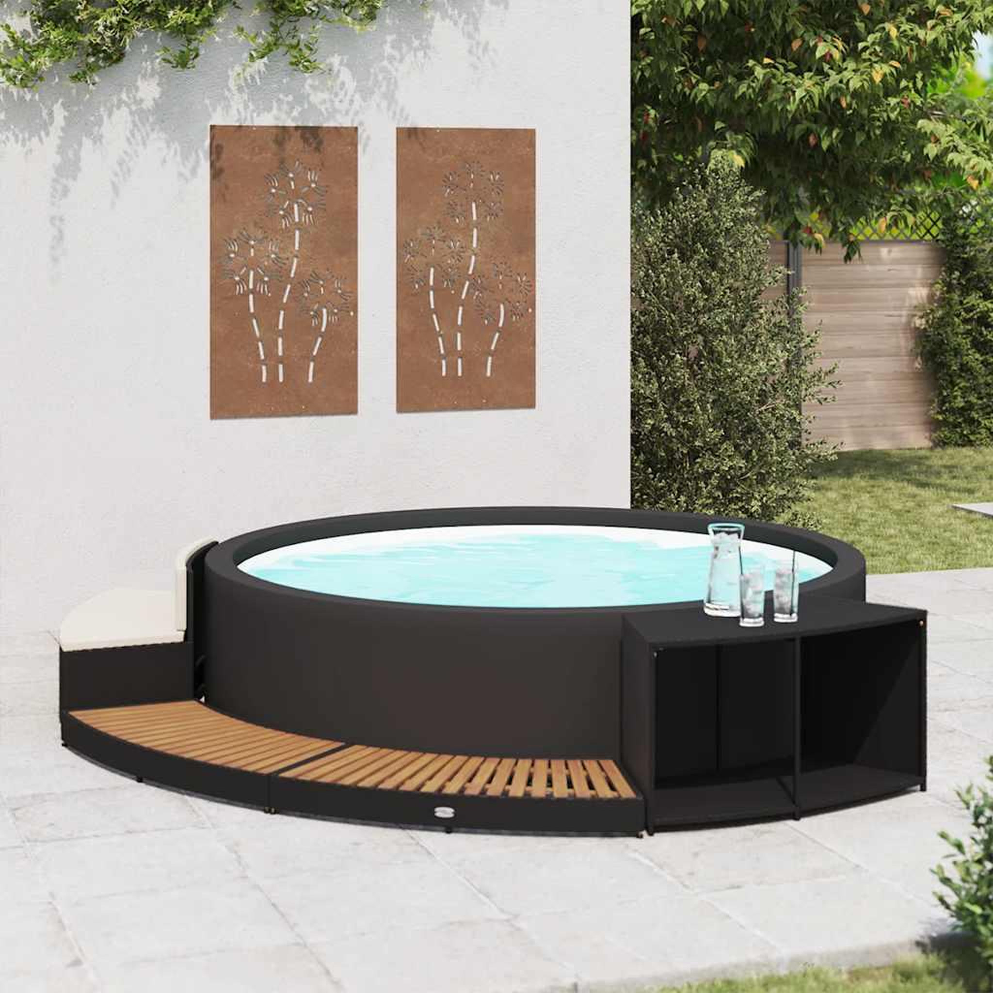 Voir la diapositive 3 : VIDAXL Cadre de spa noir resine tressee et bois d'acacia