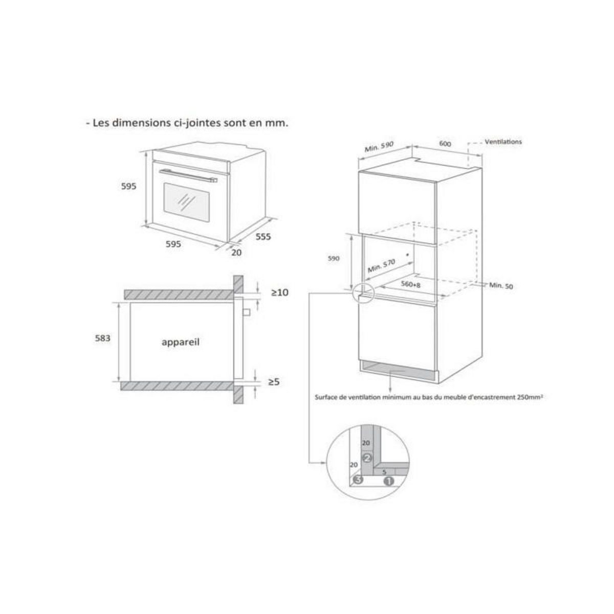 CONTINENTAL EDISON Four encastrable catalyse - Chaleur tournante - CONTINENTAL EDISON - F80CBIX - Noir et inox - L59,5 x H59,6 x P 54,68cm