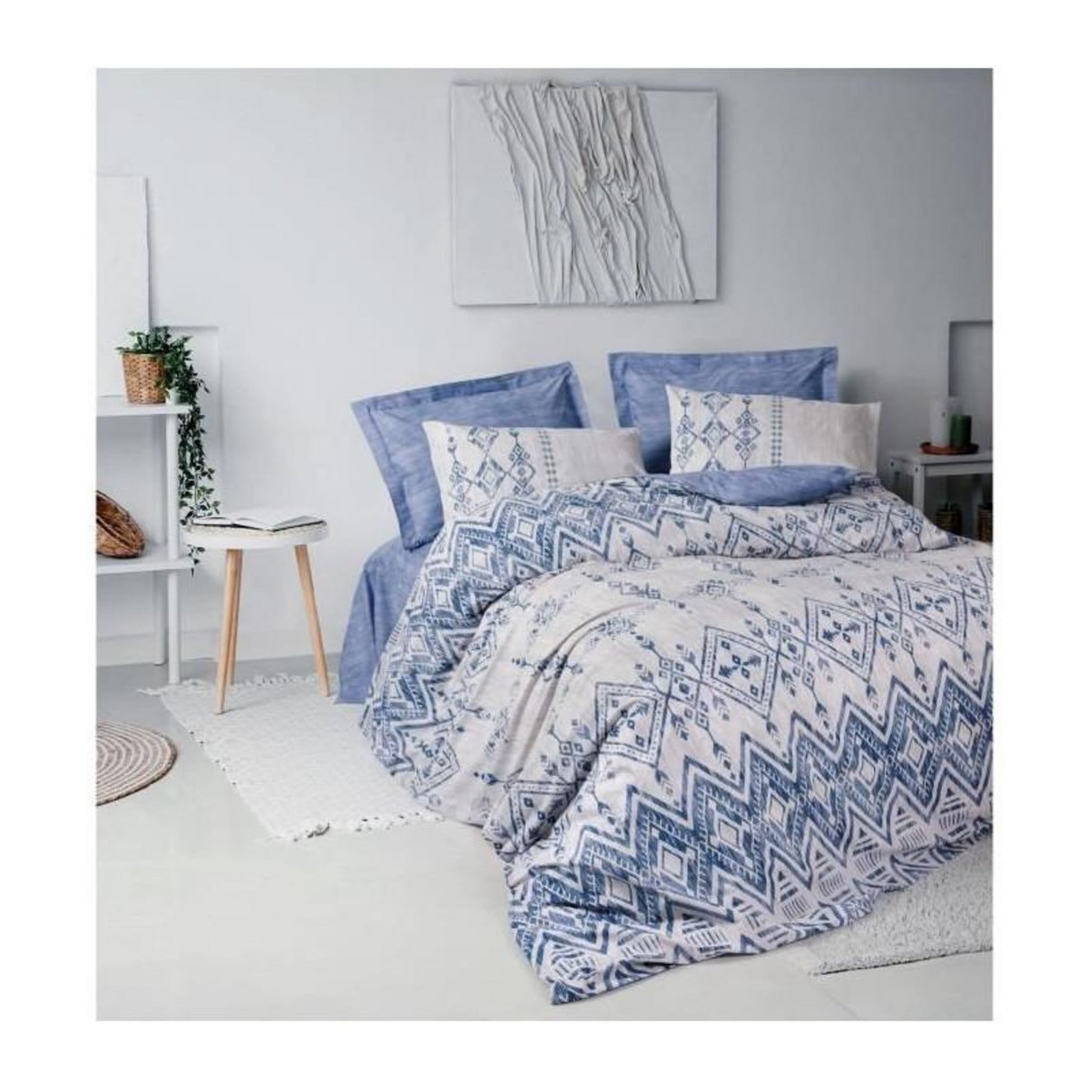 GENERIQUE Parure de lit - 129CTN94492 - 1 housse de couette 220 x 240 cm + 2 taies d'oreiller 60 x 60 cm - 100% coton ranforcé - Bleu