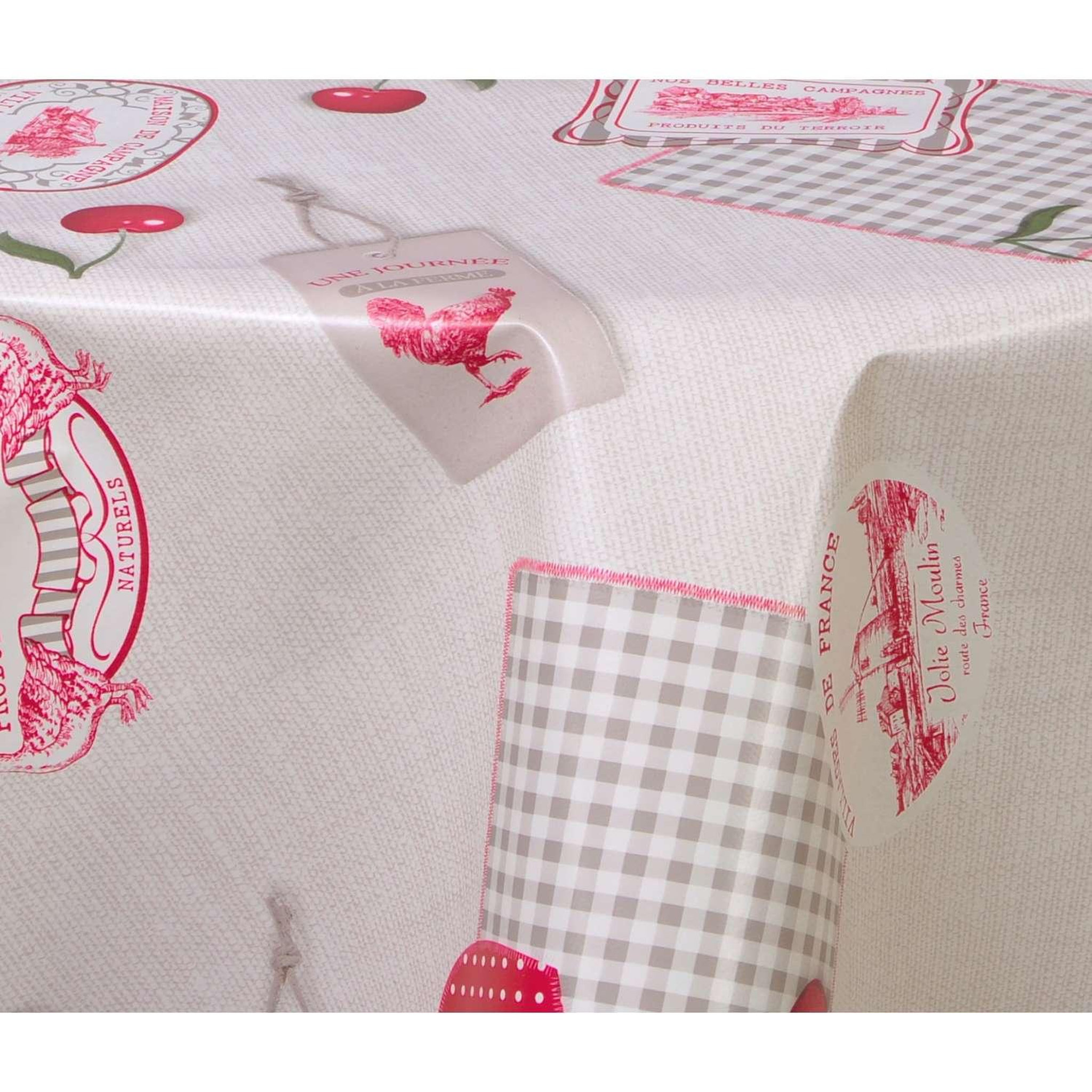 Voir la diapositive 3 : HABITABLE Nappe en toile cirée ronde campagne - diam. 135 cm - beige
