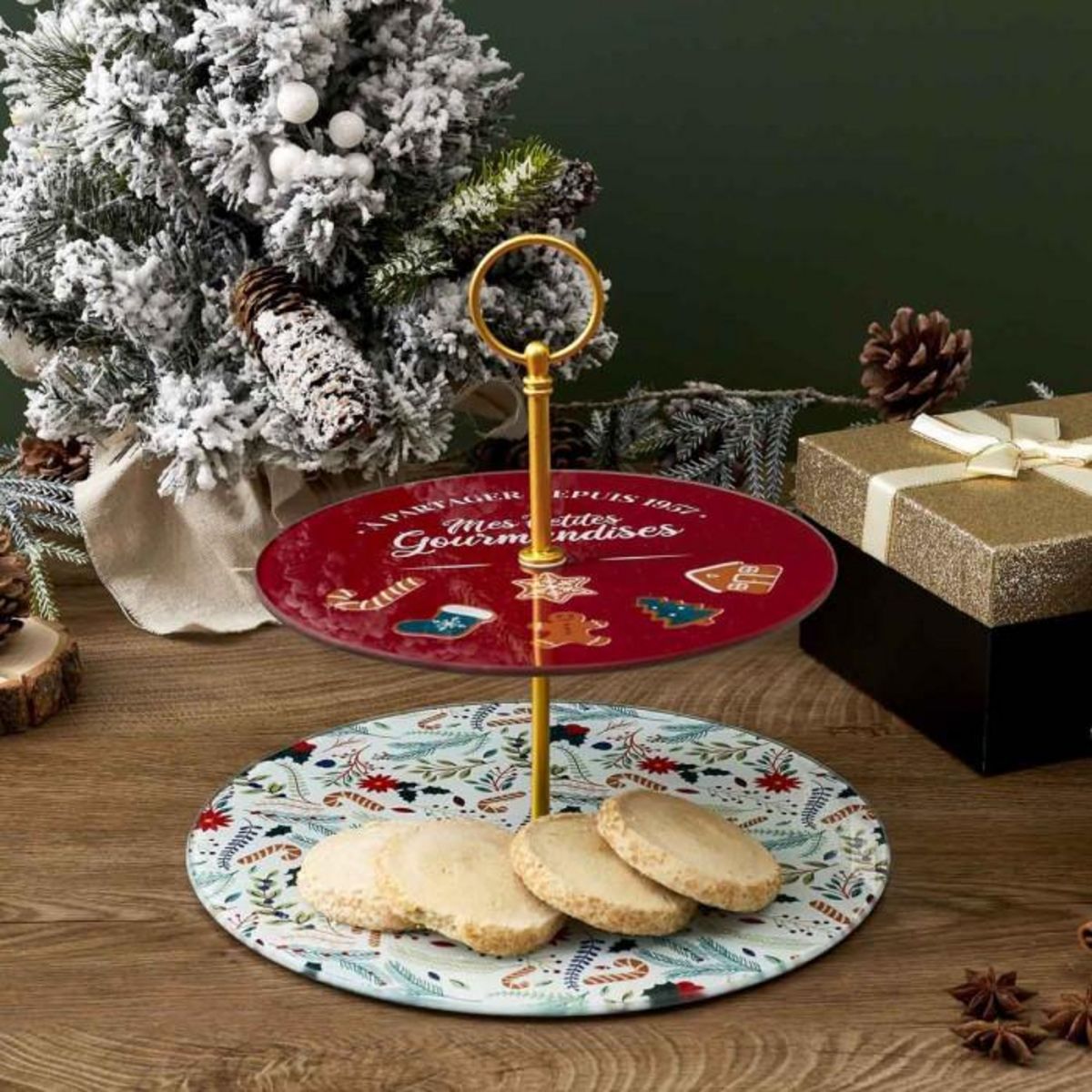 Paris Prix Plateau de Présentation Double  Noël  25cm Rouge