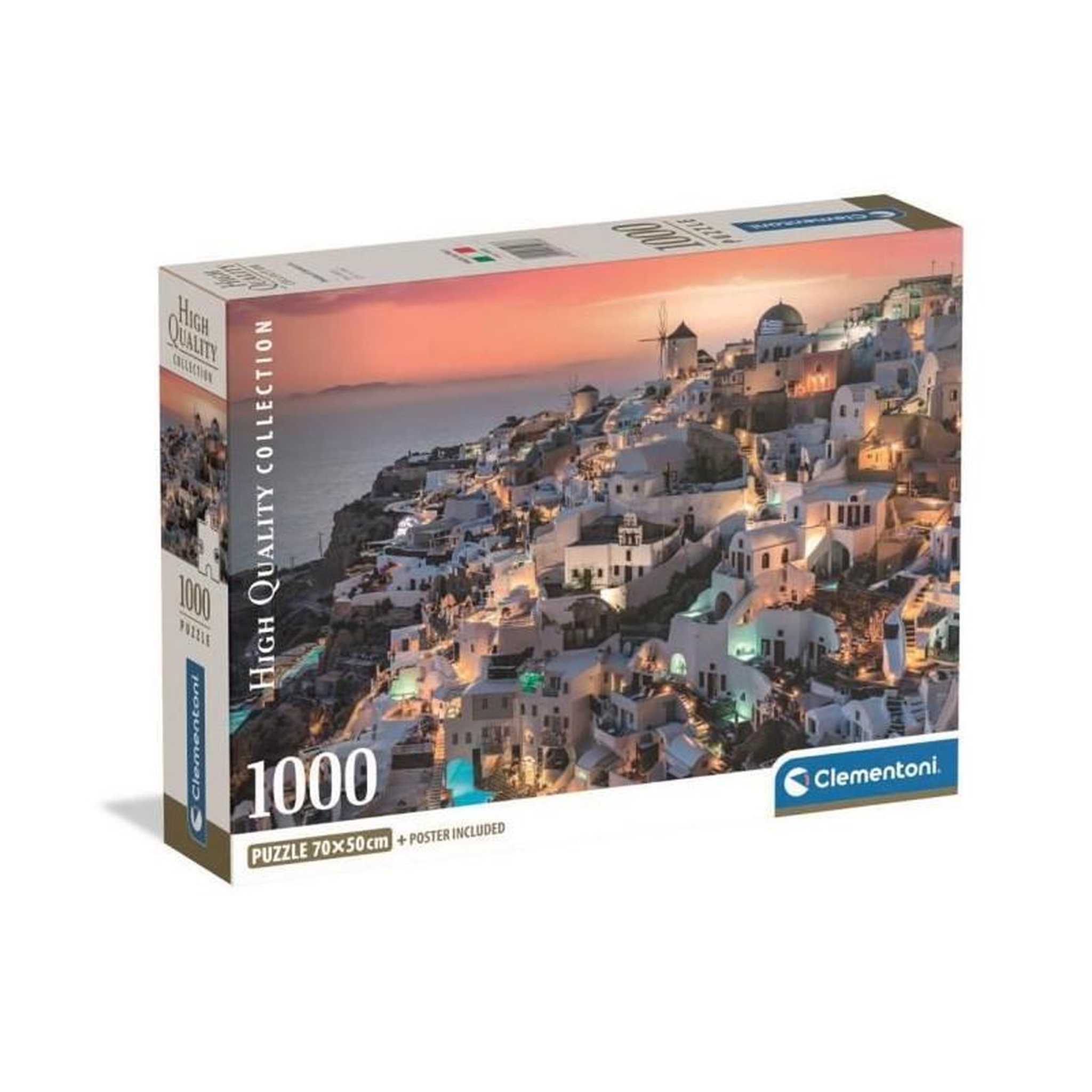 CLEMENTONI Puzzle 1000 pièces Shades of Santorini – Clementoni – Compact – Adulte – Haute qualité