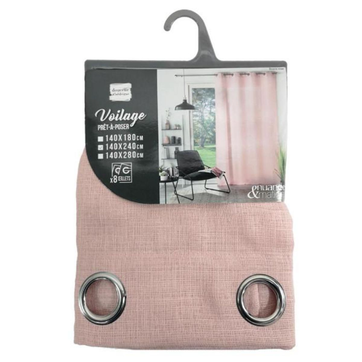 Paris Prix Rideau Voilage à Œillets  Soane  140x240cm Rose