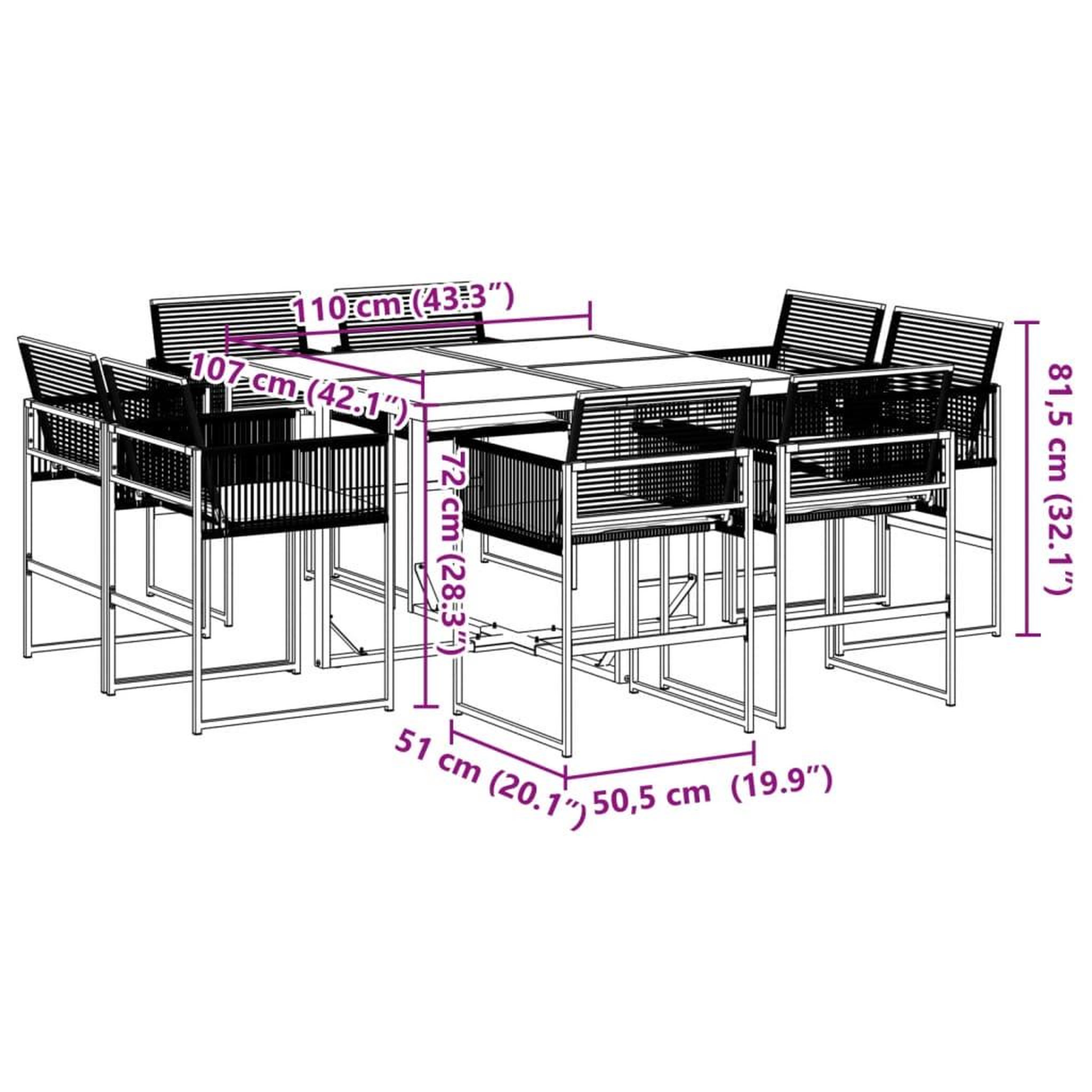 Voir la diapositive 6 : VIDAXL Ensemble a manger de jardin 9pcs coussins noir resine tressee