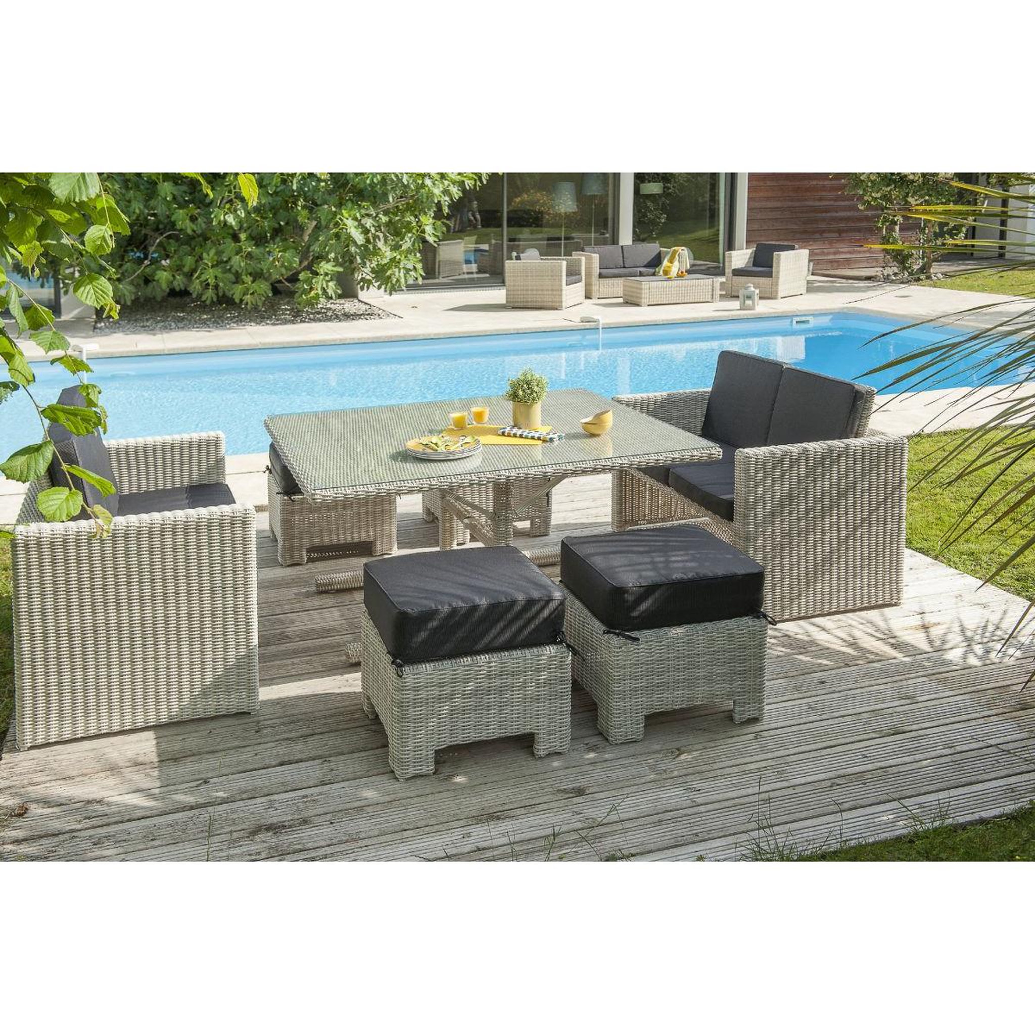 Voir la diapositive 5 : DCB GARDEN Ensemble Repas de Jardin 8 Places  Oceane Lunch  143cm Crème