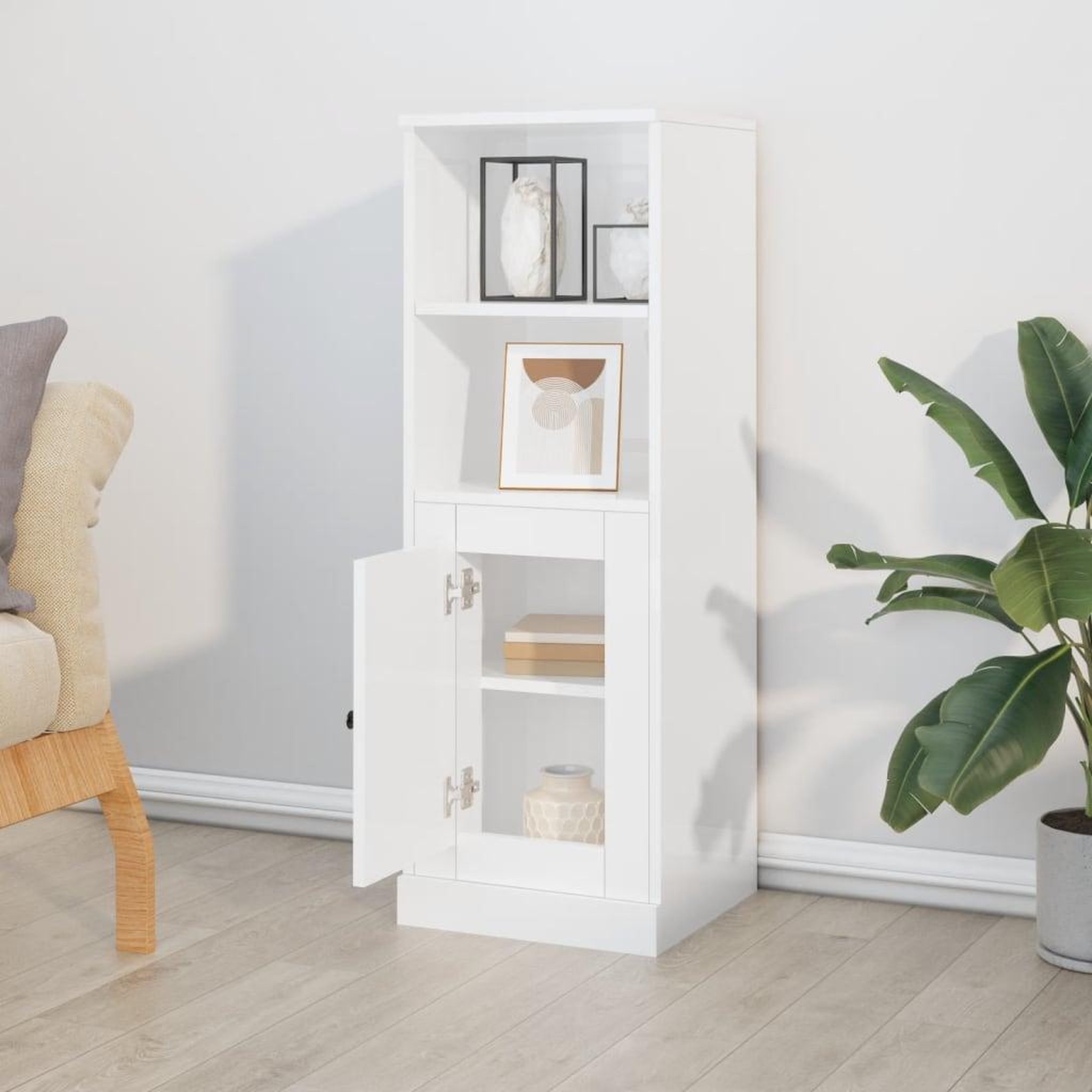 Voir la diapositive 3 : VIDAXL Buffet haut blanc brillant 36x35,5x103,5 cm bois d'ingenierie