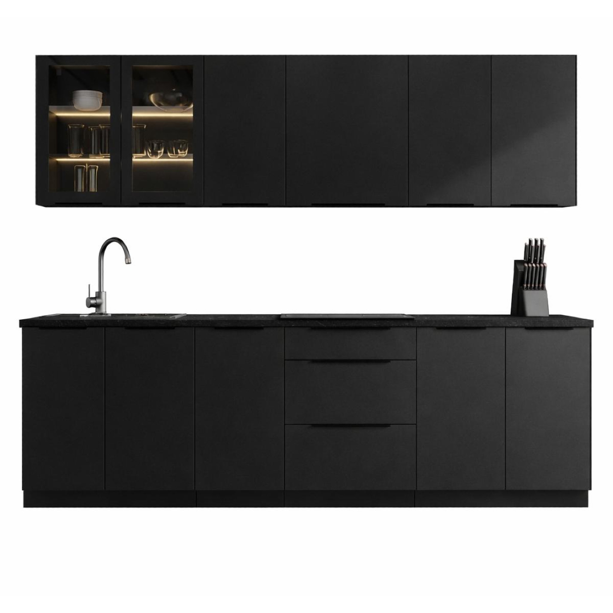 JLC KREATION Cuisine complète moderne noire 260cm MAO