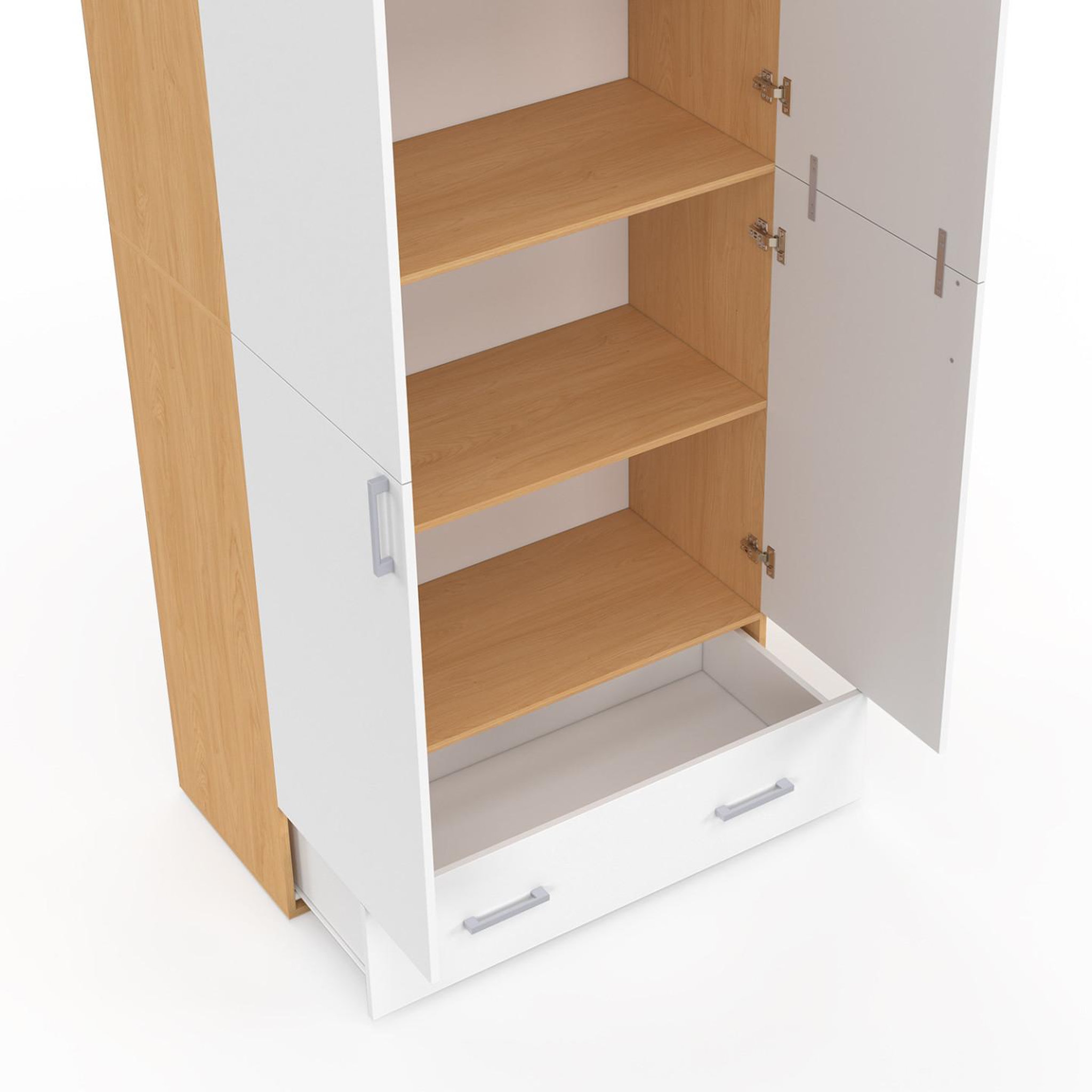 Voir la diapositive 6 : ID MARKET Armoire 2 portes juliana blanc et bois étagères 80 cm avec 1 tiroir