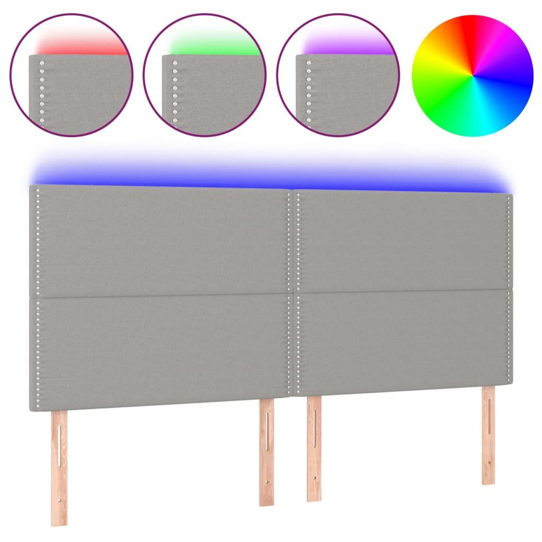 Voir la diapositive 2 : VIDAXL Tete de lit a LED Gris clair 200x5x118/128 cm Tissu