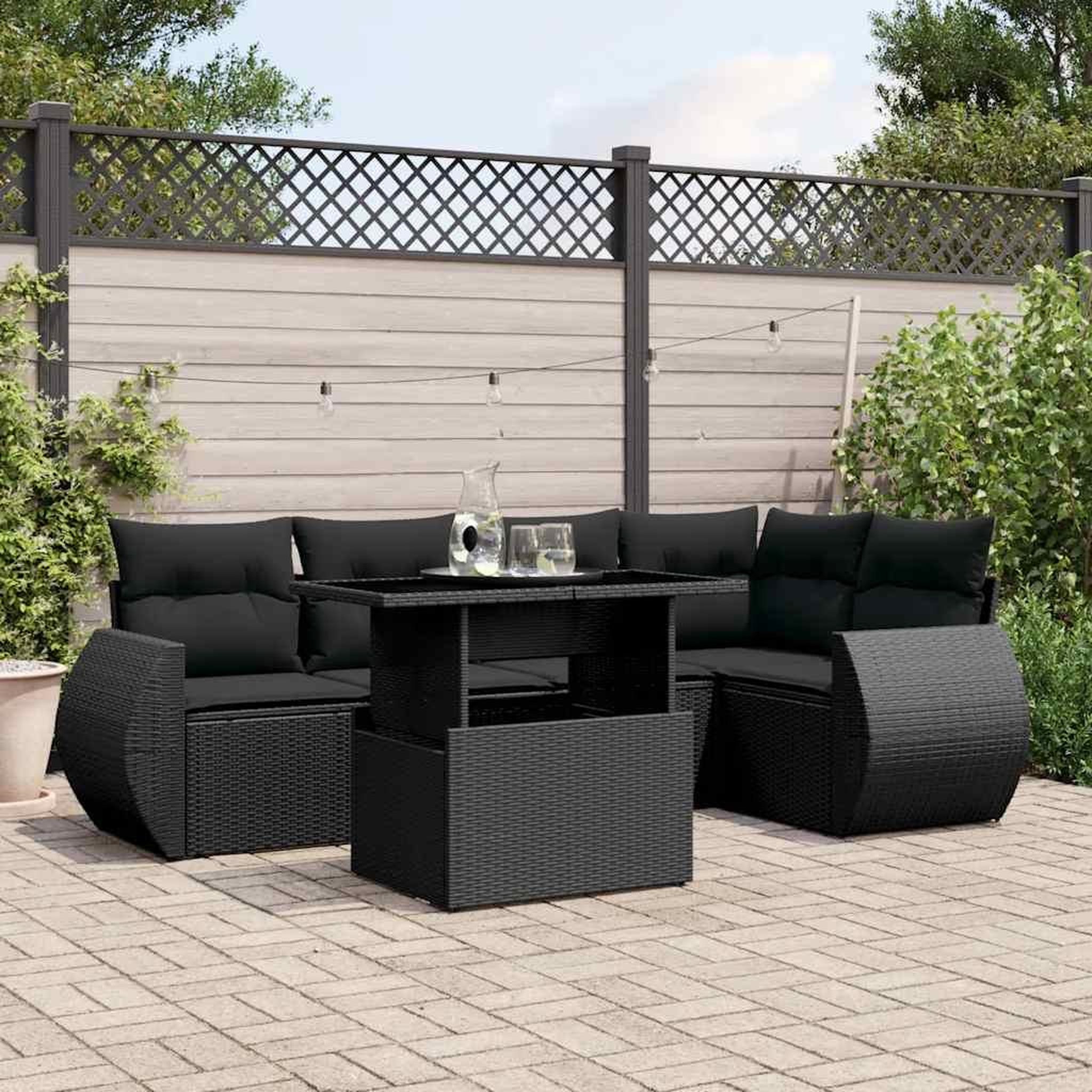 VIDAXL Salon de jardin 6 pcs avec coussins noir resine tressee