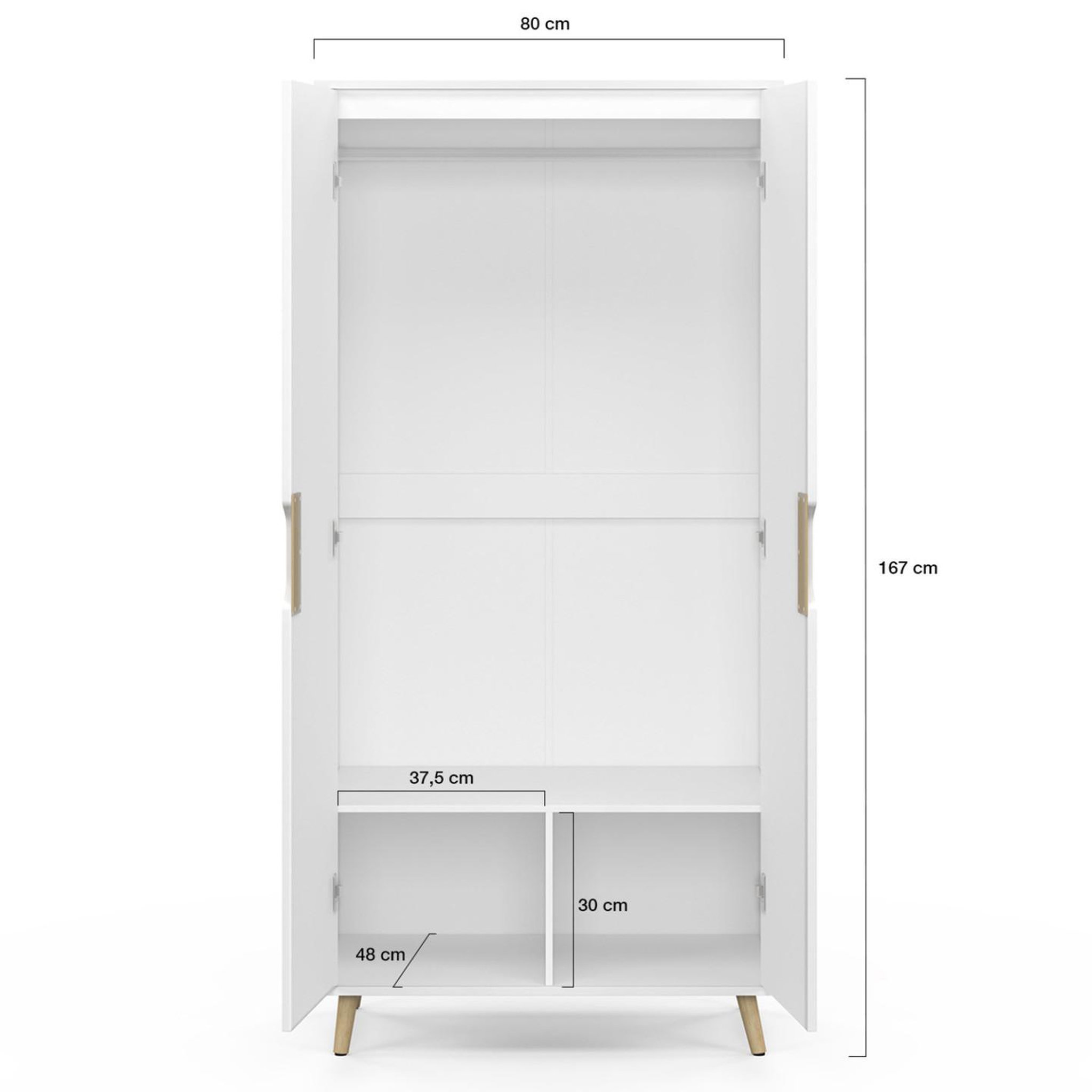 Voir la diapositive 4 : ID MARKET Armoire 2 portes helsinki scandinave blanc penderie 80 cm avec étagères rangement maxi capacité