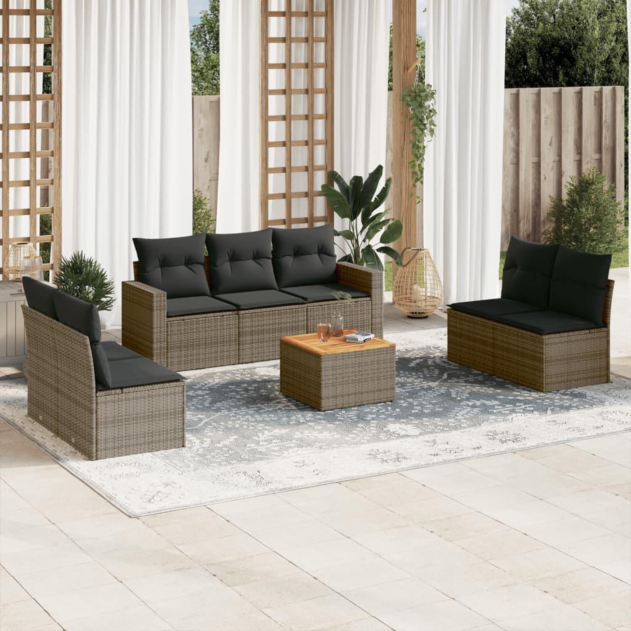 VIDAXL Salon de jardin 8 pcs avec coussins gris resine tressee