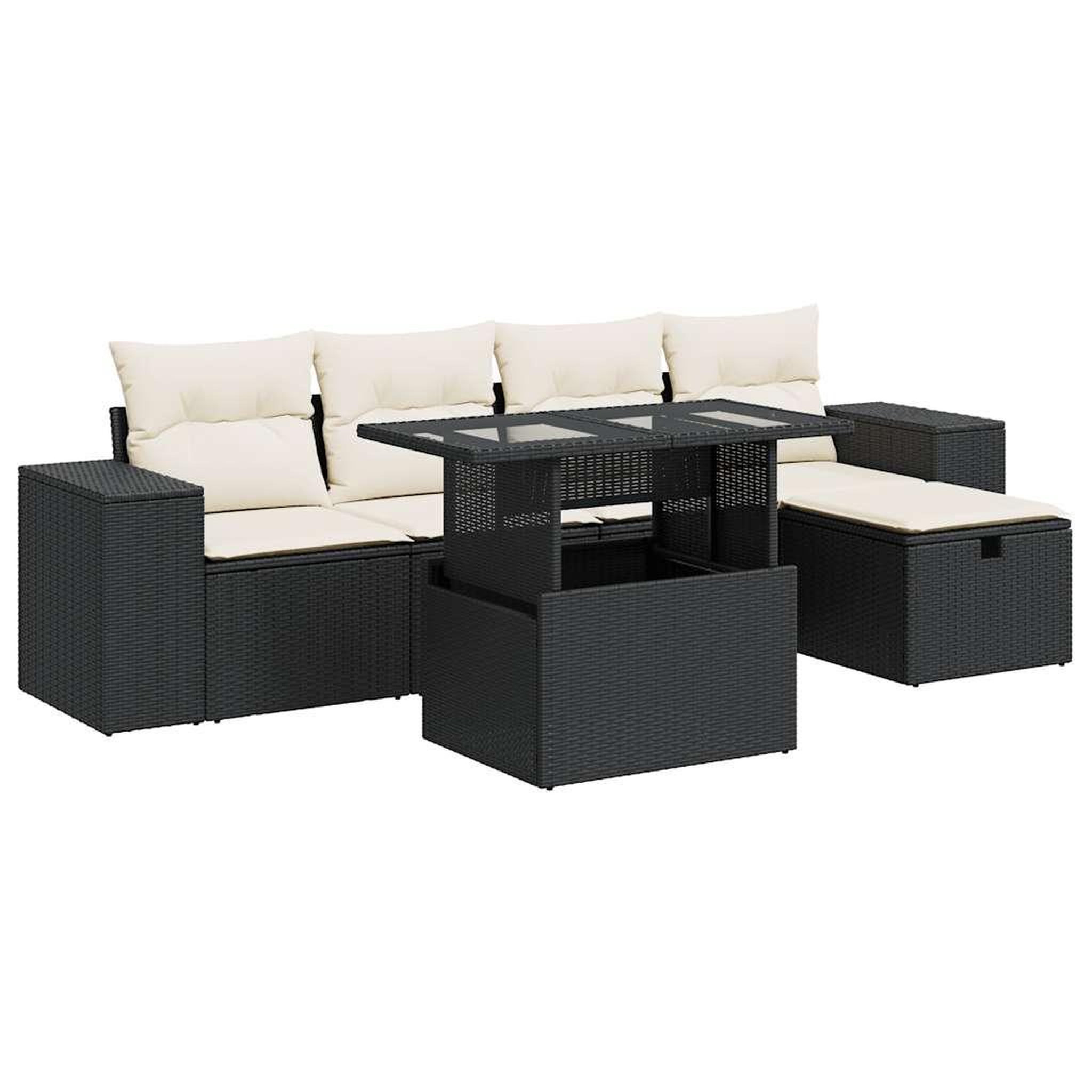 Voir la diapositive 2 : VIDAXL Salon de jardin 6 pcs avec coussins noir resine tressee