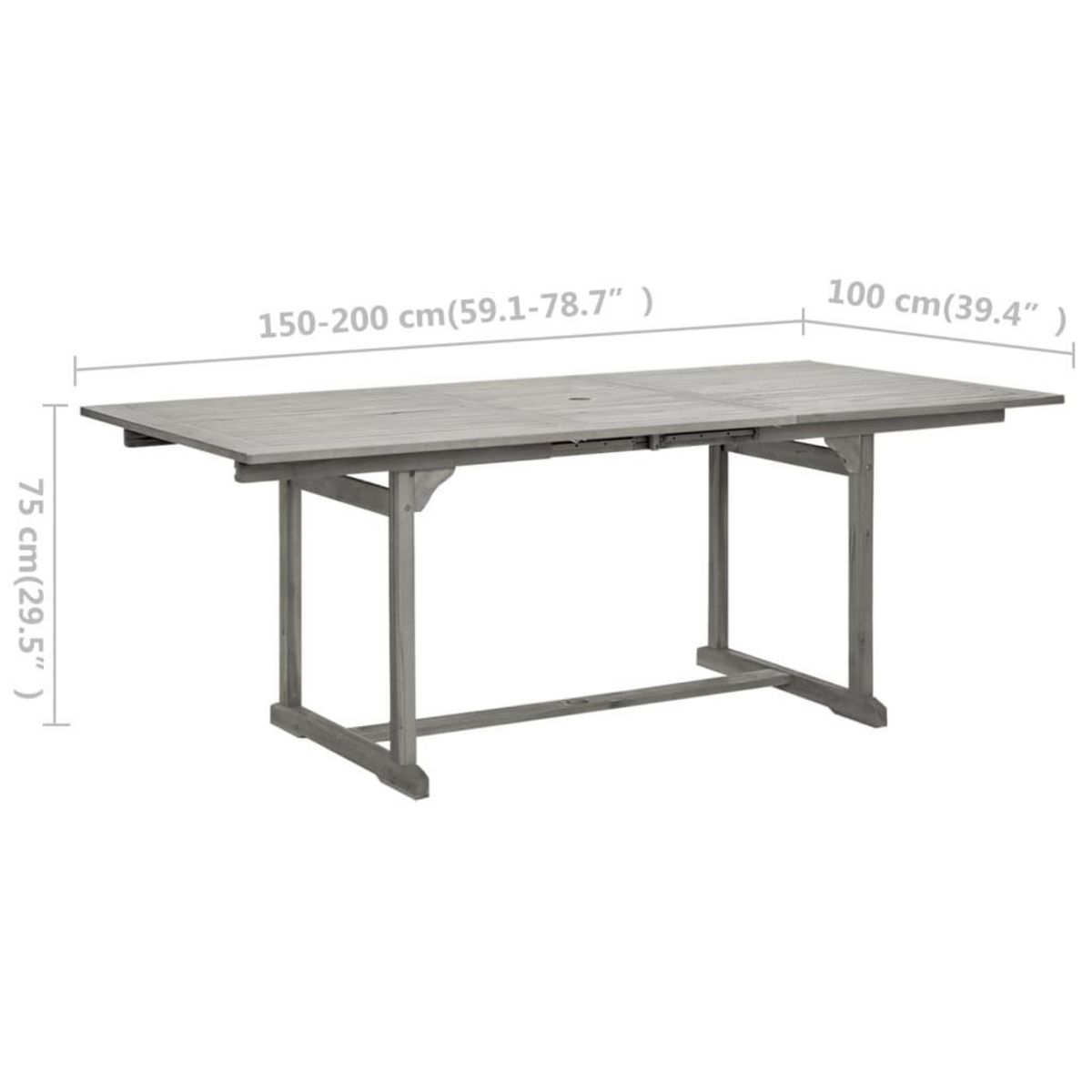 VIDAXL Table a dîner de jardin (150-200)x100x75cm Bois d'acacia massif