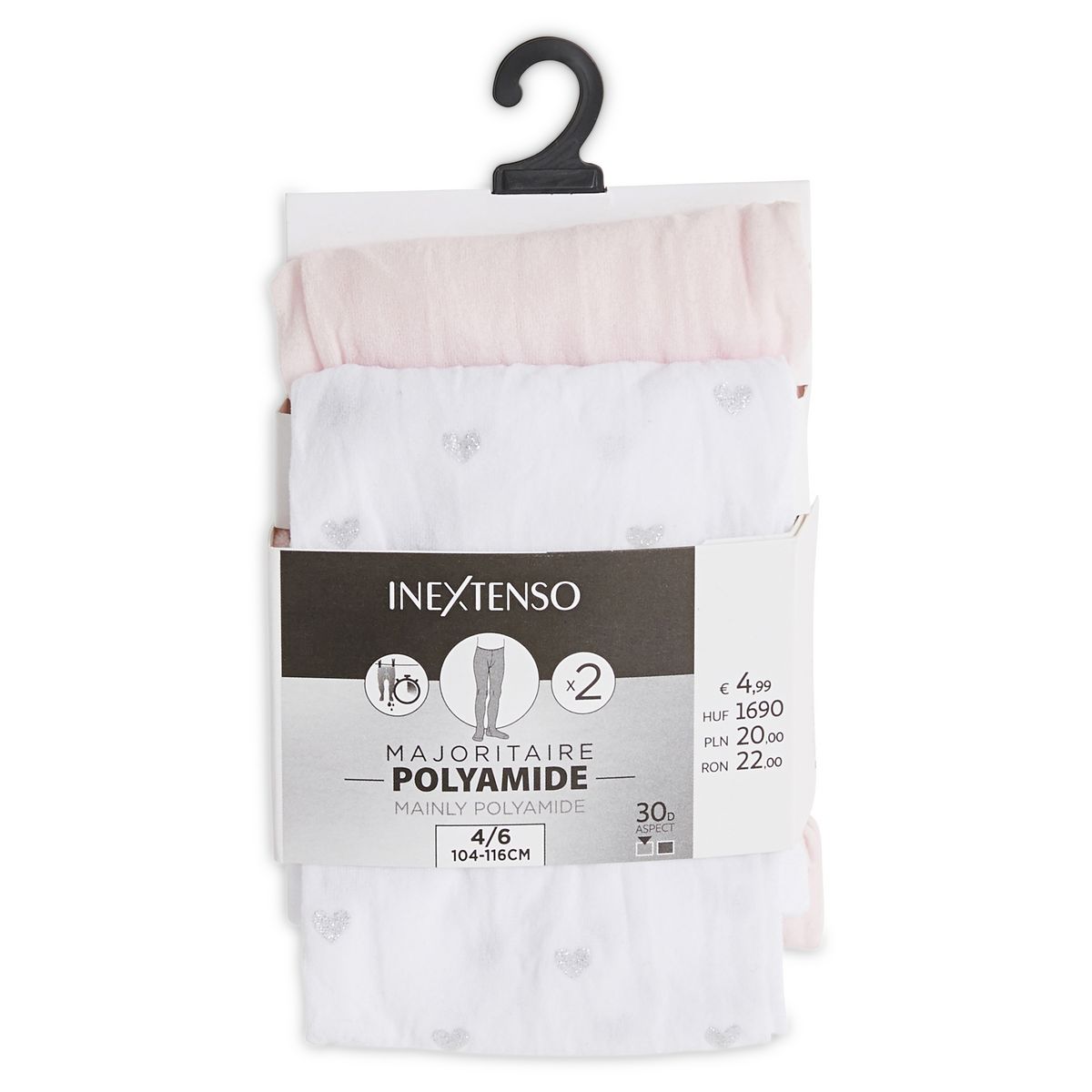 INEXTENSO Lot de 2 paires de collants motif coeurs fille