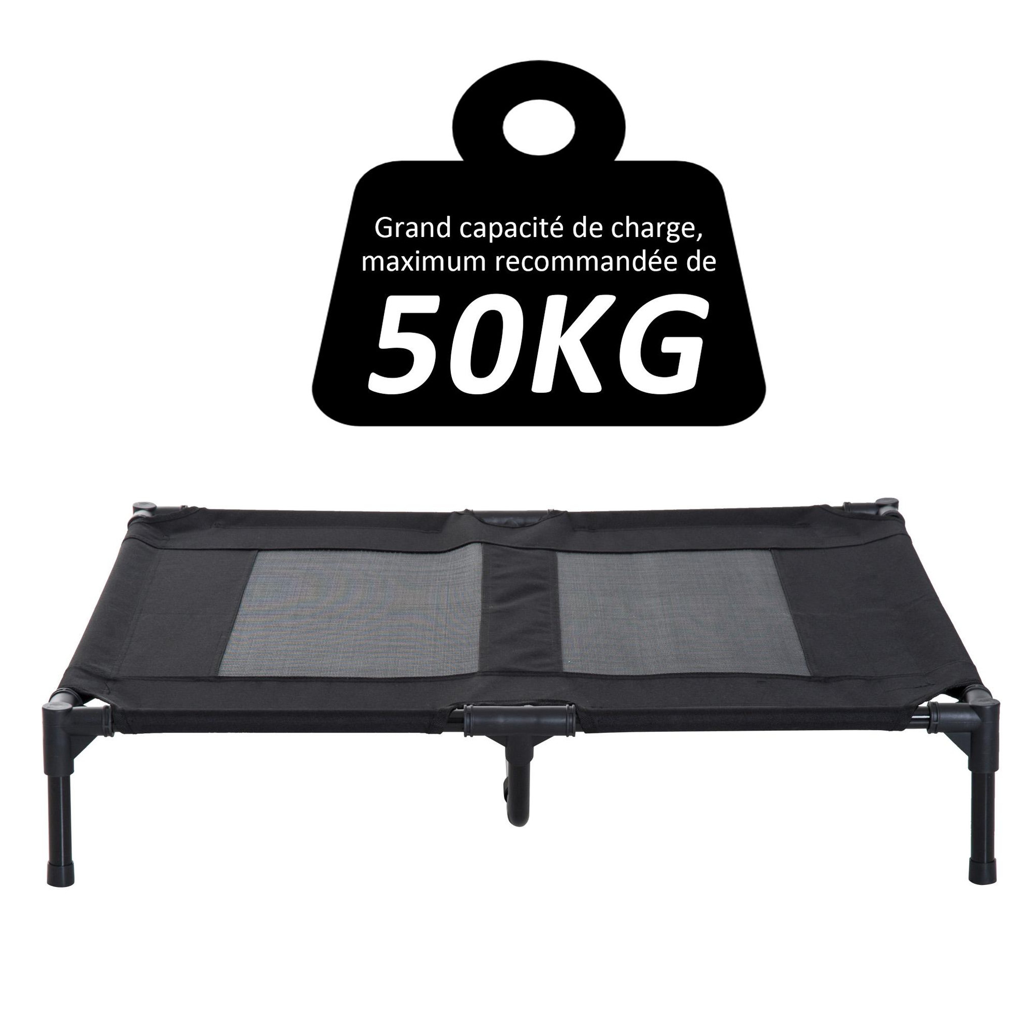Voir la diapositive 6 : PAWHUT Lit sur pieds pour chien chat lit de camp animal lit surélevé oxford textilène micro-perforé dim. 92l x 76l x 18h cm noir