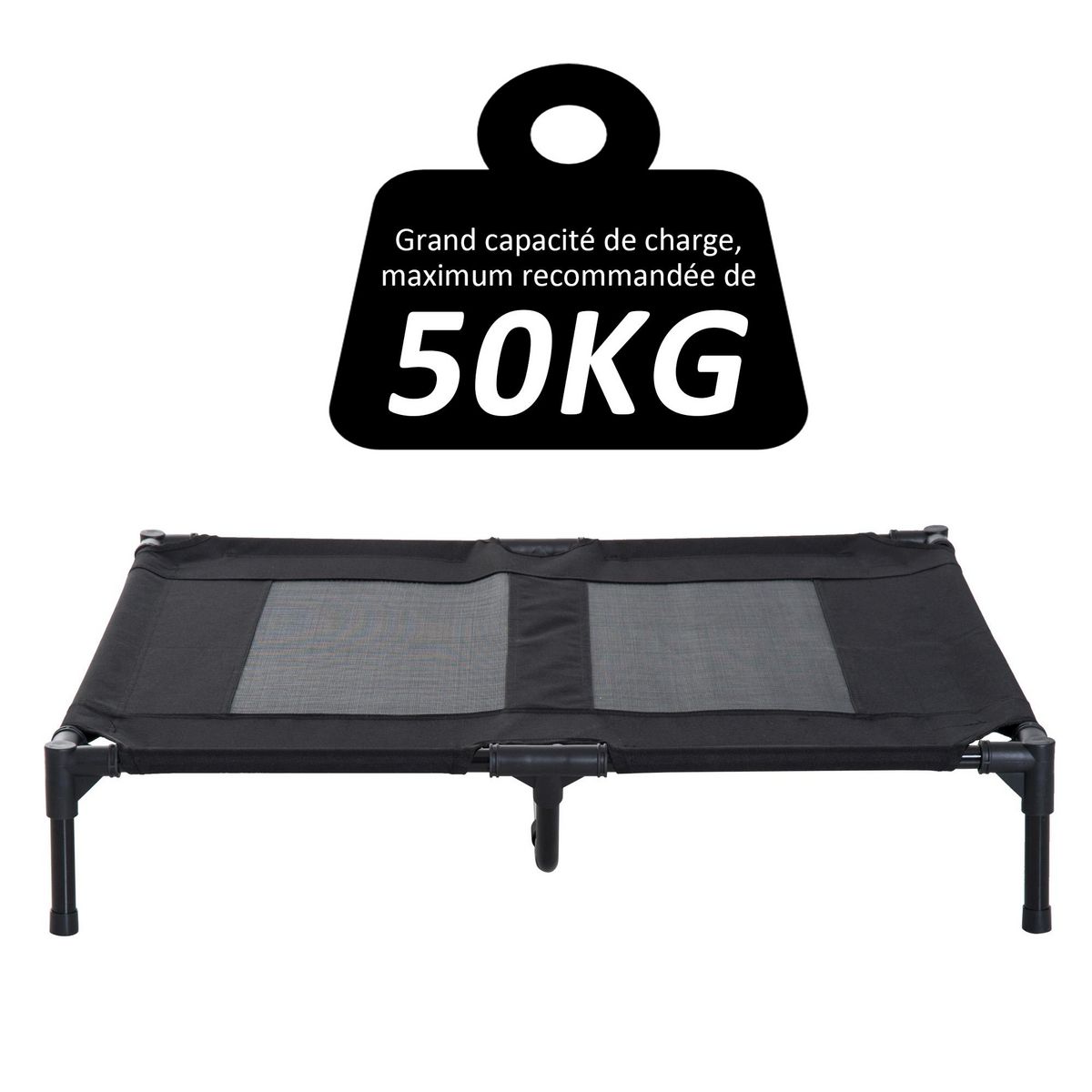 PAWHUT Lit sur pieds pour chien chat lit de camp animal lit surélevé Oxford textilène micro-perforé dim. 92L x 76l x 18H cm noir