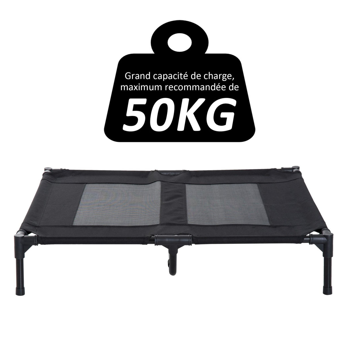 PAWHUT Lit sur pieds pour chien chat lit de camp animal lit surélevé Oxford textilène micro-perforé dim. 92L x 76l x 18H cm noir
