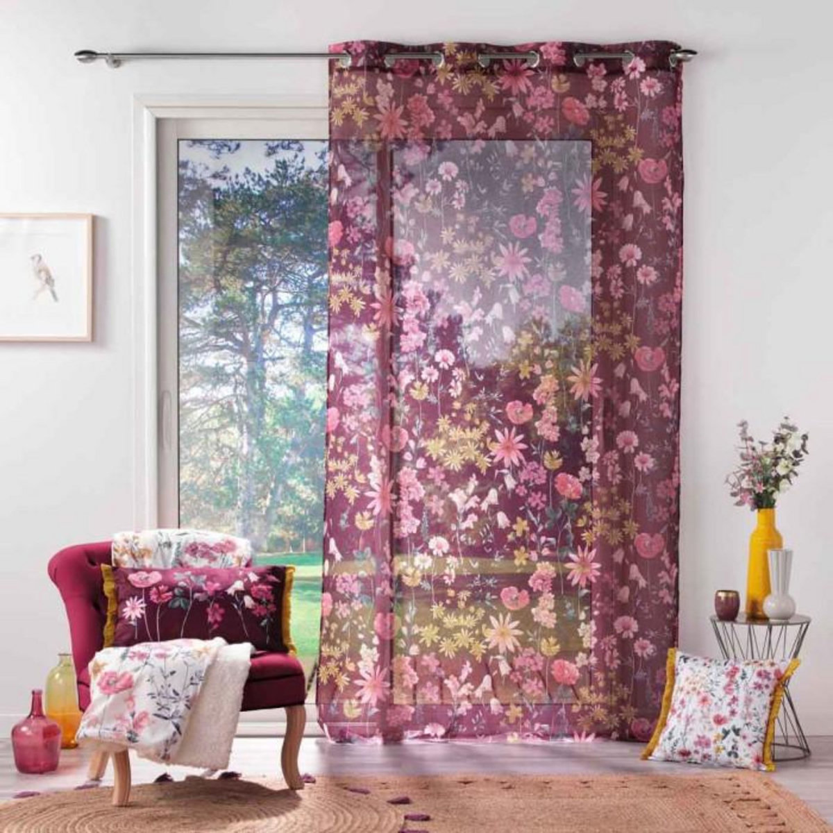 Paris Prix Rideau Voilage à Œillets  Florabella  140x240cm Prune