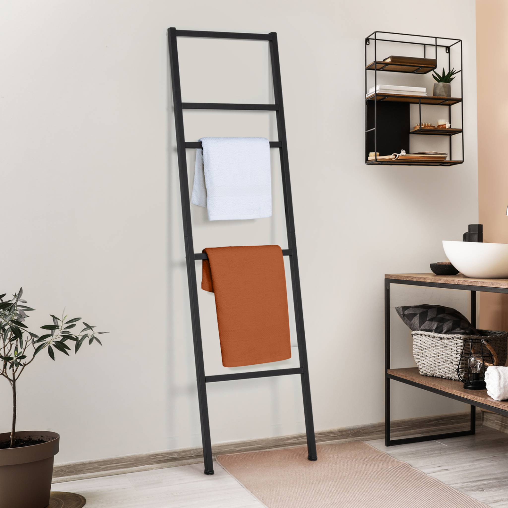 Voir la diapositive 2 : ID MARKET Porte-serviettes échelle 5 niveaux dallas métal noir design industriel