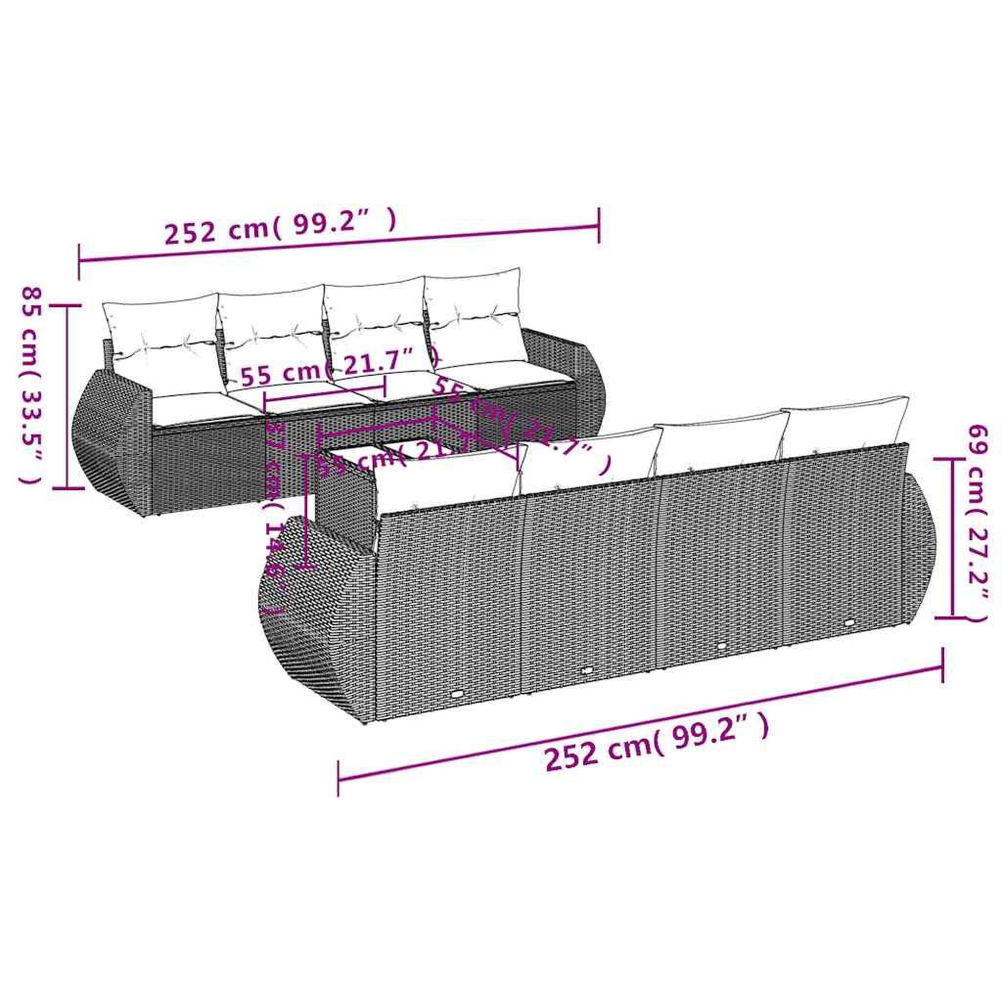 Voir la diapositive 6 : VIDAXL Salon de jardin 9 pcs avec coussins gris clair resine tressee