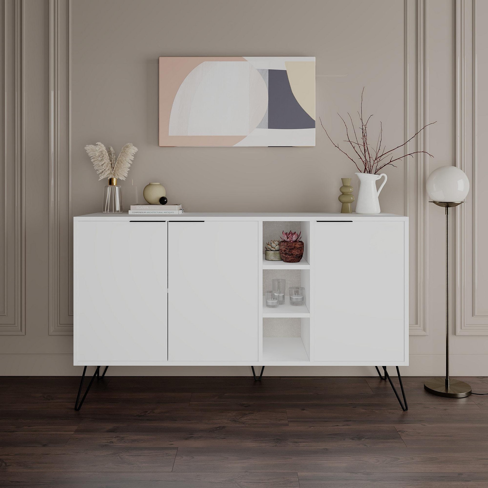 Voir la diapositive 2 : Habitat et Jardin Buffet en bois  clara  - 142 x 35 x 83 cm - blanc
