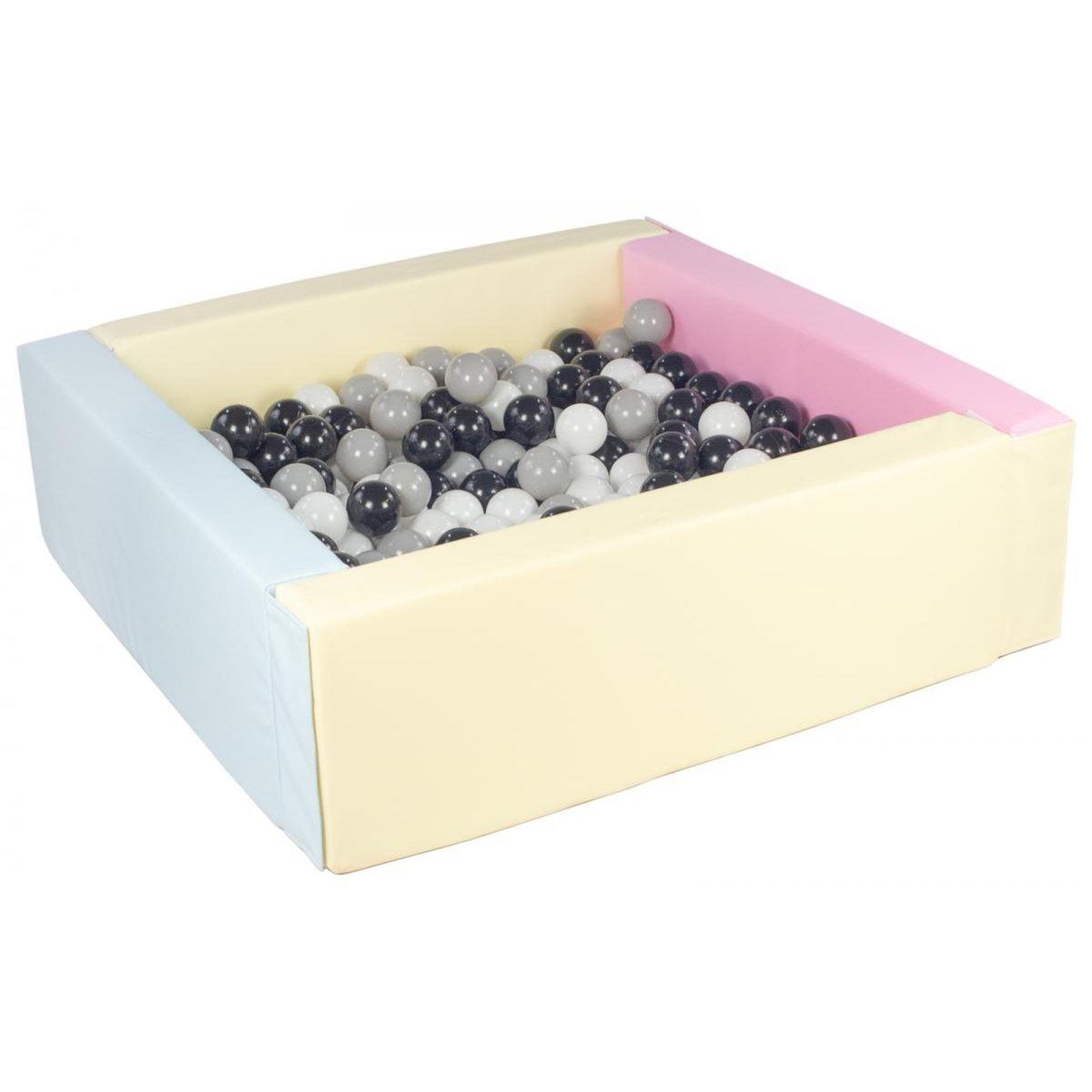 VELINDA Piscine à balles carrée avec 300 balles - rose, bleu, jaune (pastel)/noir,blanc,gris
