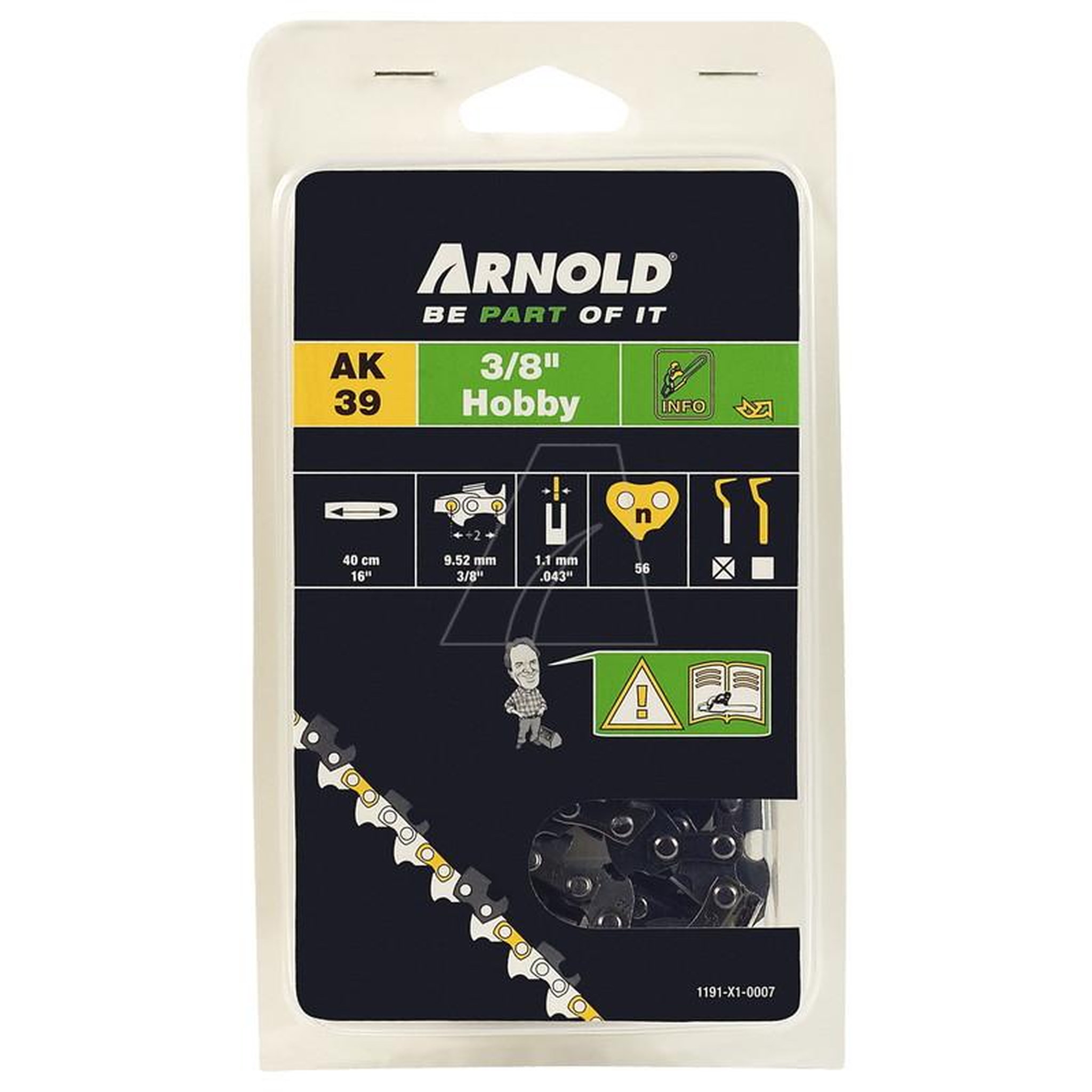 ARNOLD Chaîne de tronçonneuse 3/8 , 1,1 mm - 56 maillons d'entraineurs - gouges demi-rondes