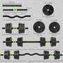 Voir la diapositive 3 : HOMCOM Ensemble d'haltères musculation multifonction 3 en 1 - haltères, Olympic barre, Curl EZ barre - total 20Kg - PVC vert noir