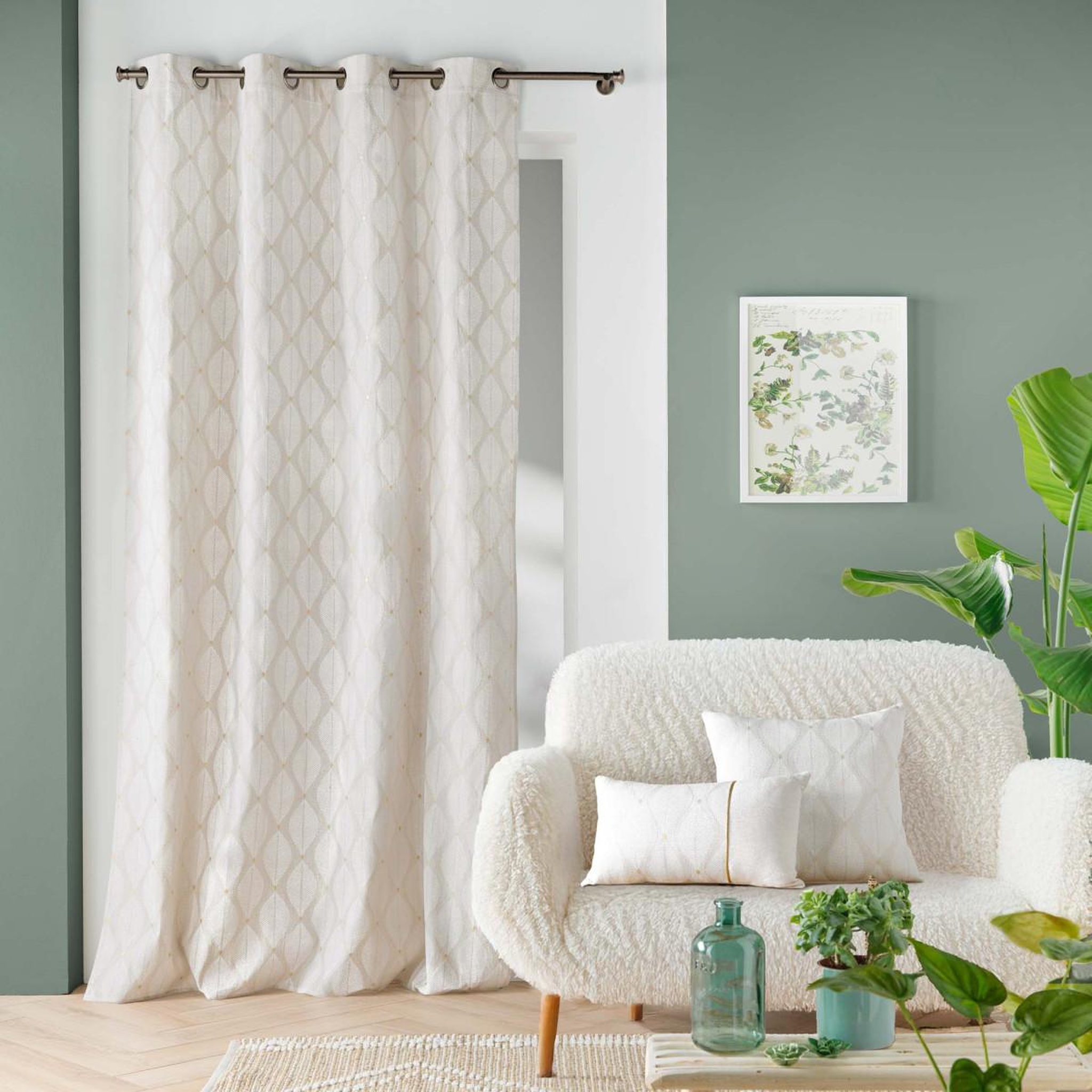 Voir la diapositive 4 : Douceur d'Intérieur Coussin imprimé métallisé  maho  30x50cm blanc