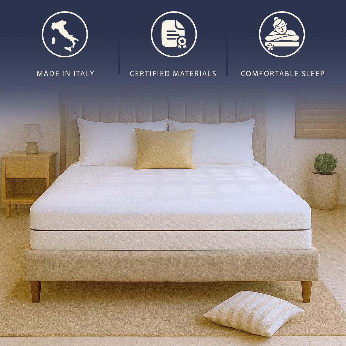 THE WHITE STONE Matelas 80x190 cm en Mousse Hypoallergénique | Hauteur 16 cm | Orthopédique & Hypoallergénique | Revêtement Anti-acariens & Antibactérien | 100 % Fabriqué en Italie