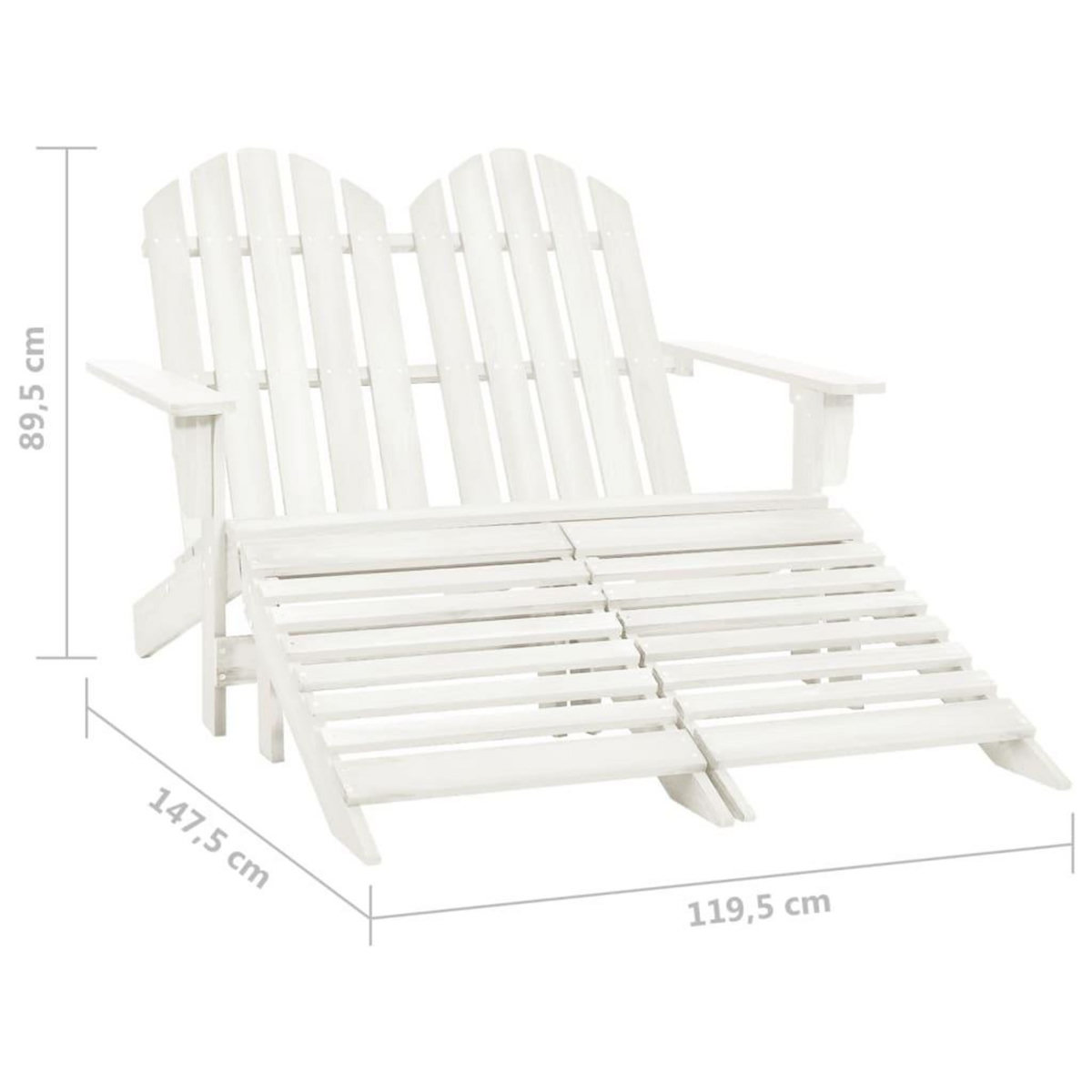 VIDAXL Chaise de jardin Adirondack 2 places et repose-pied sapin blanc